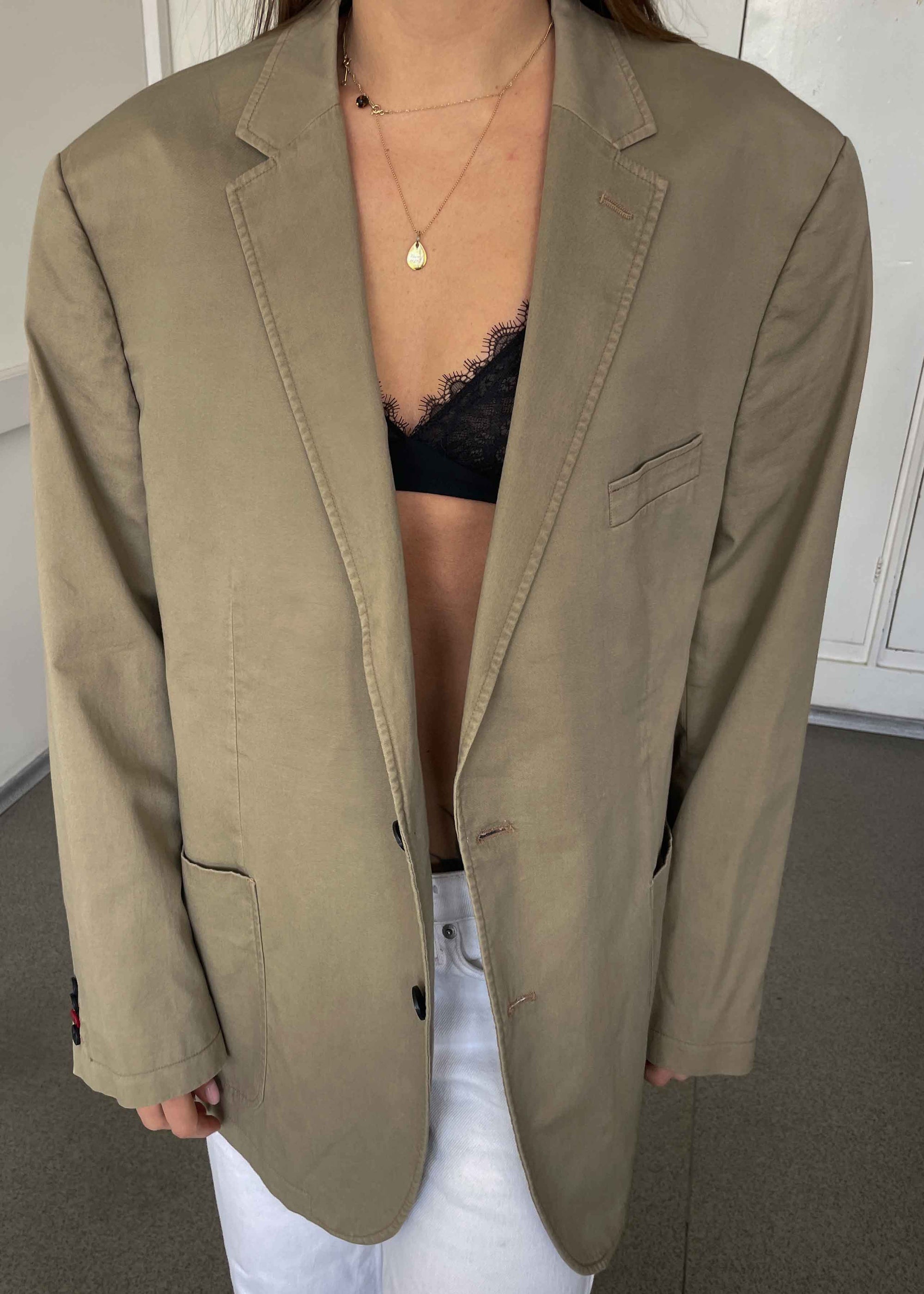Vintage Beige Oversized Cotton Blazer