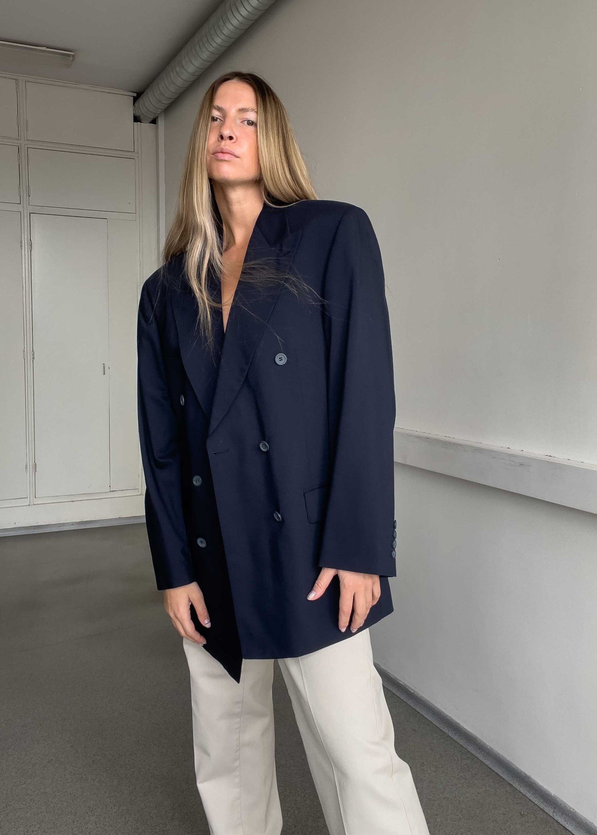 Vintage Blue Oversized Double Breasted Blazer