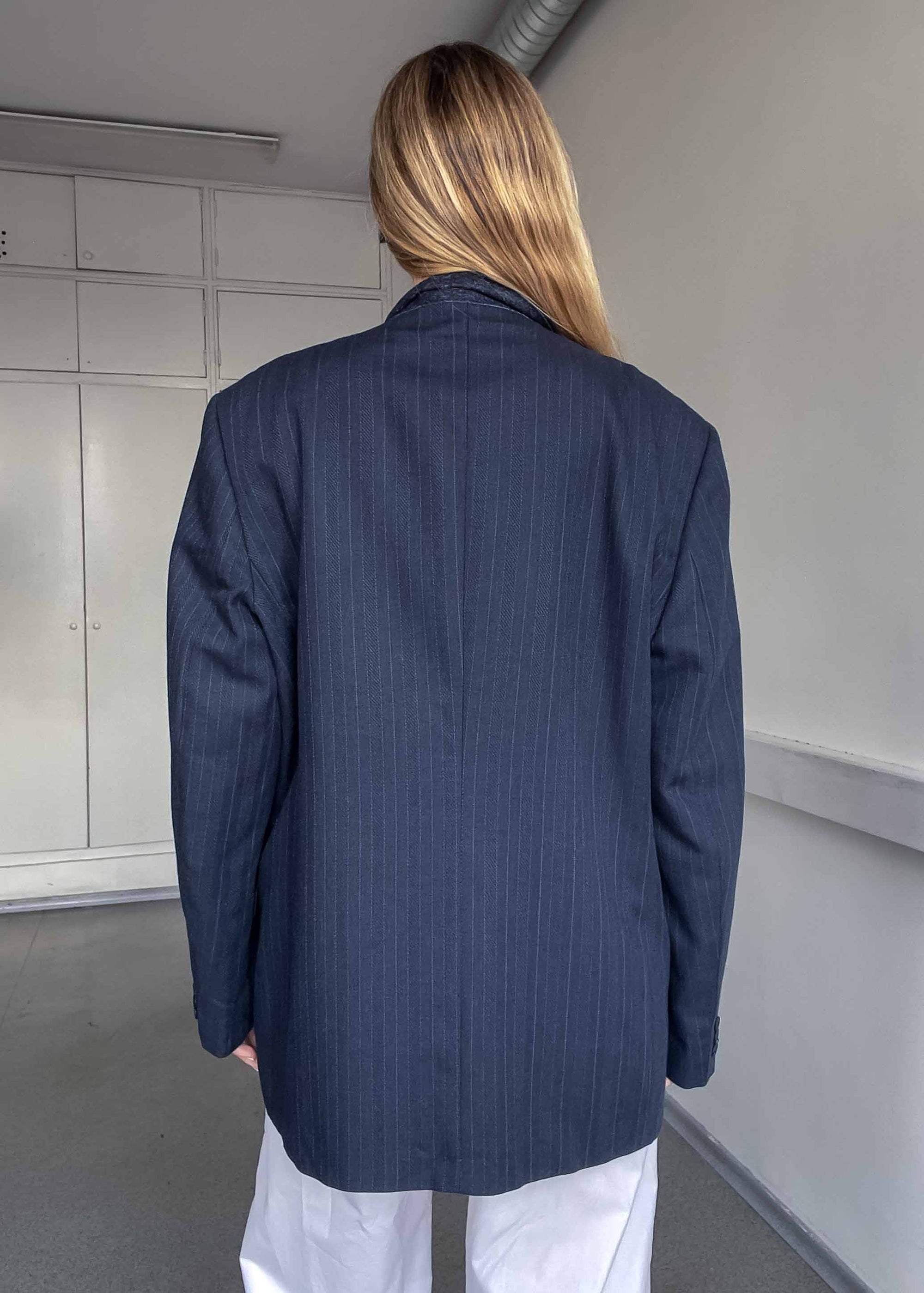 Vintage Blue Striped Oversized Blazer