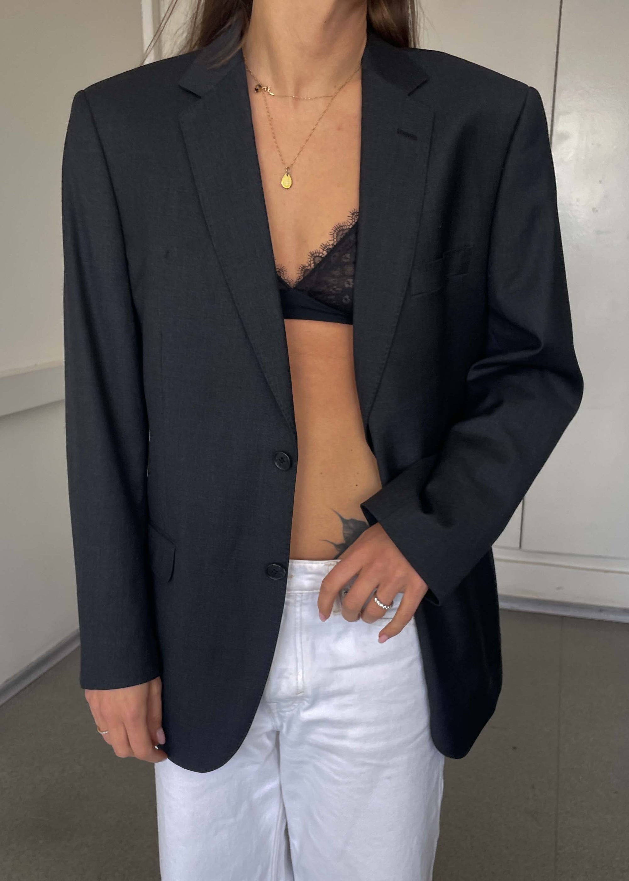Vintage Dark Grey Oversized 100% WOOL Blazer