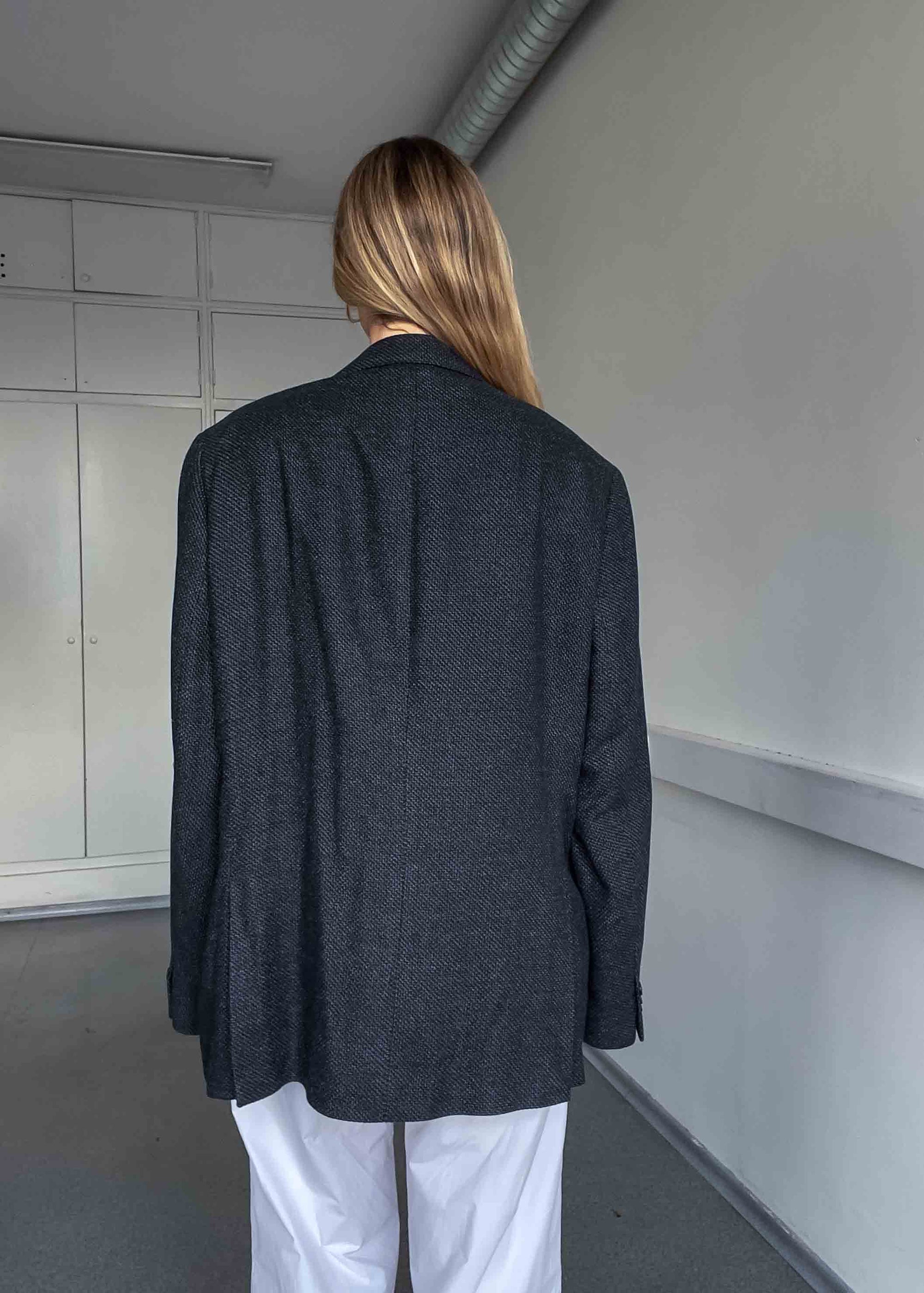 Vintage Dark Grey Patterned Oversized Blazer