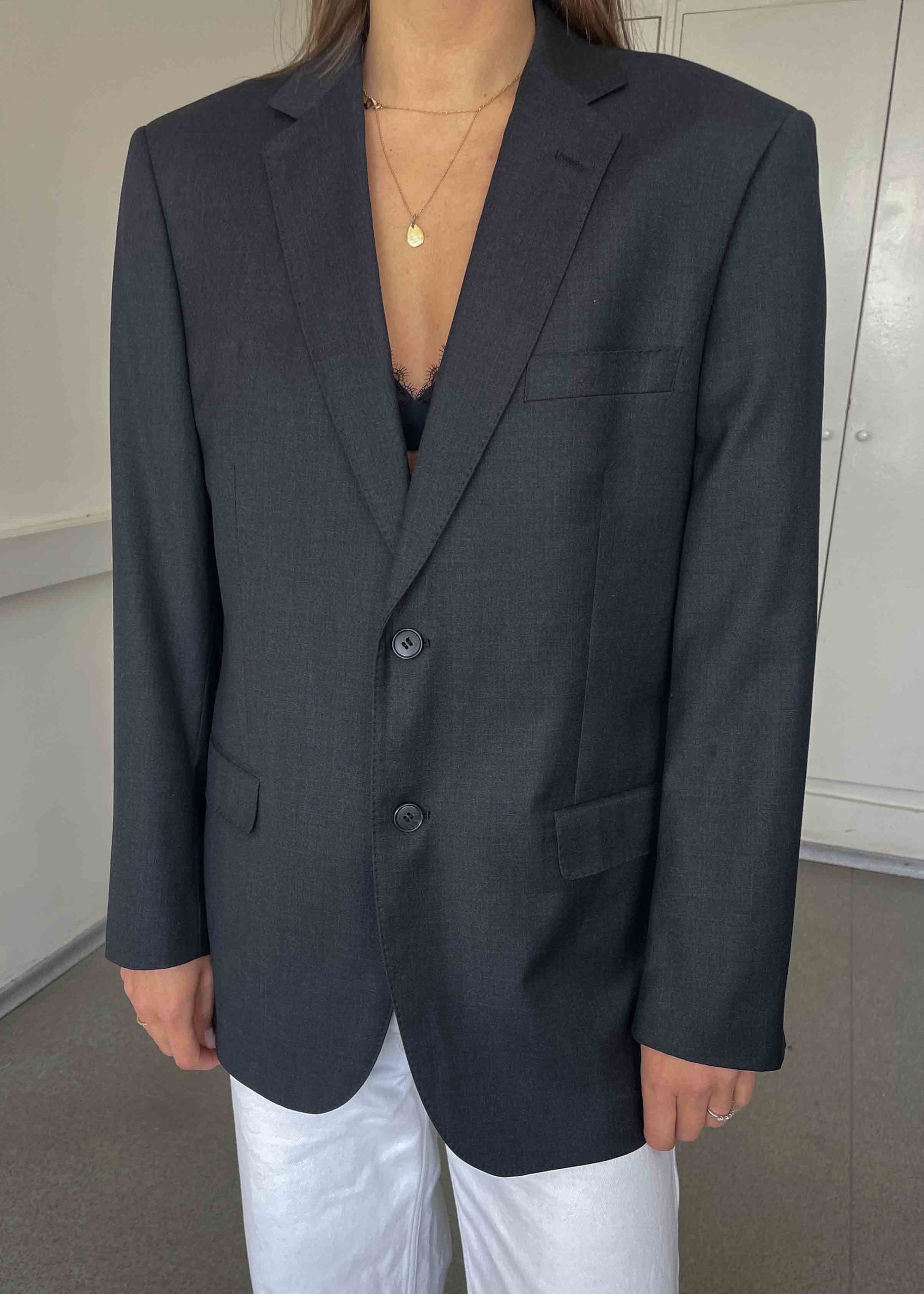 Vintage Dark Grey Oversized 100% WOOL Blazer