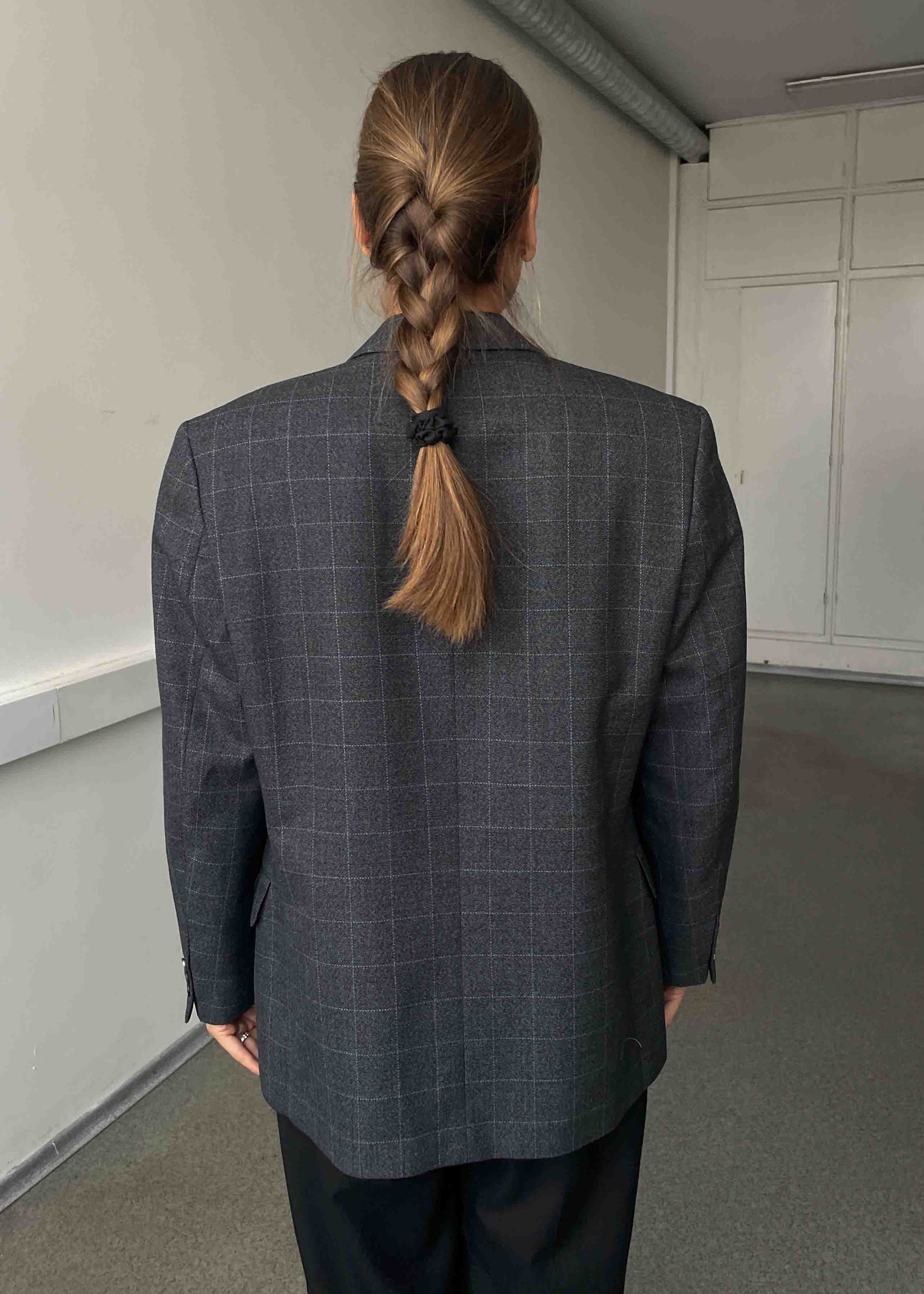 Vintage Grey Checked Oversized Blazer