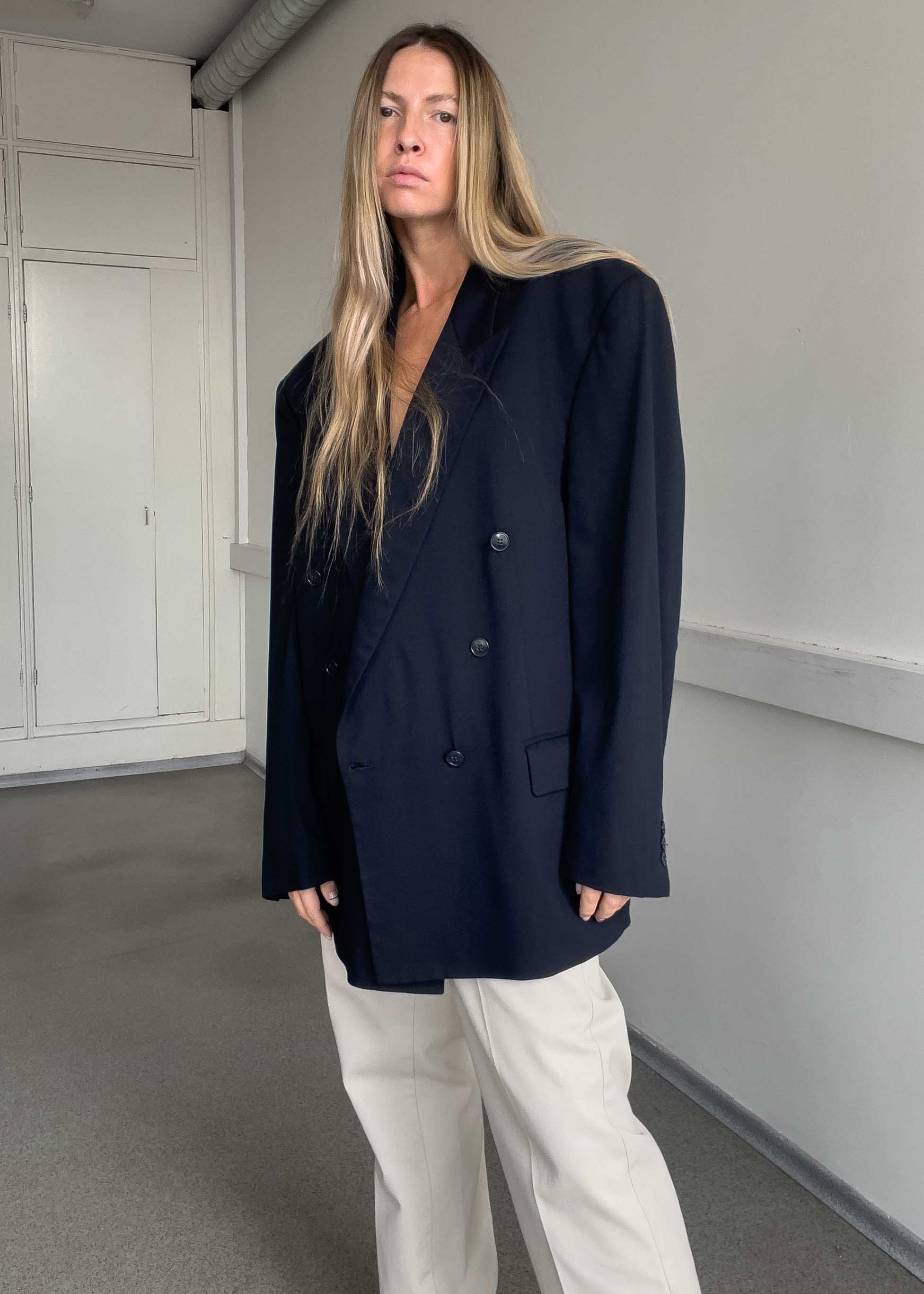 Vintage Blue Oversized Double Breasted Blazer