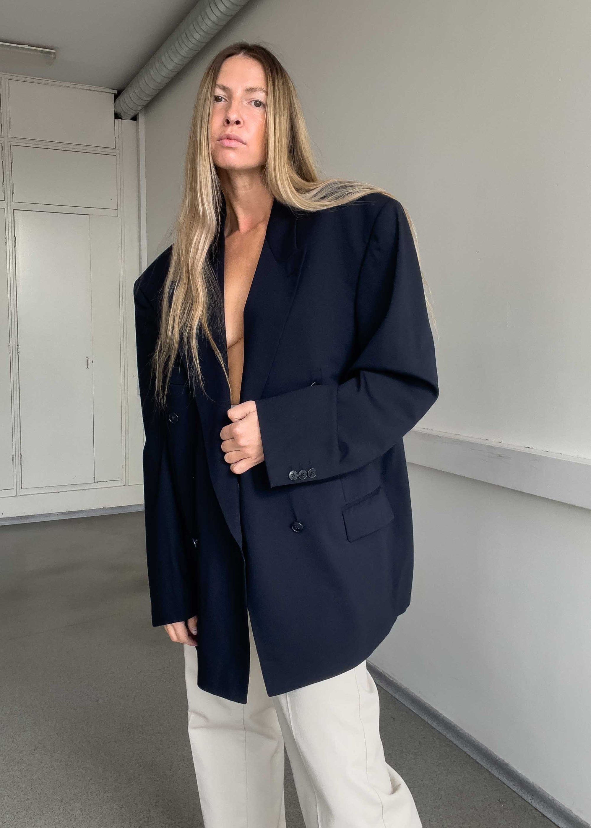 Vintage Blue Oversized Double Breasted Blazer