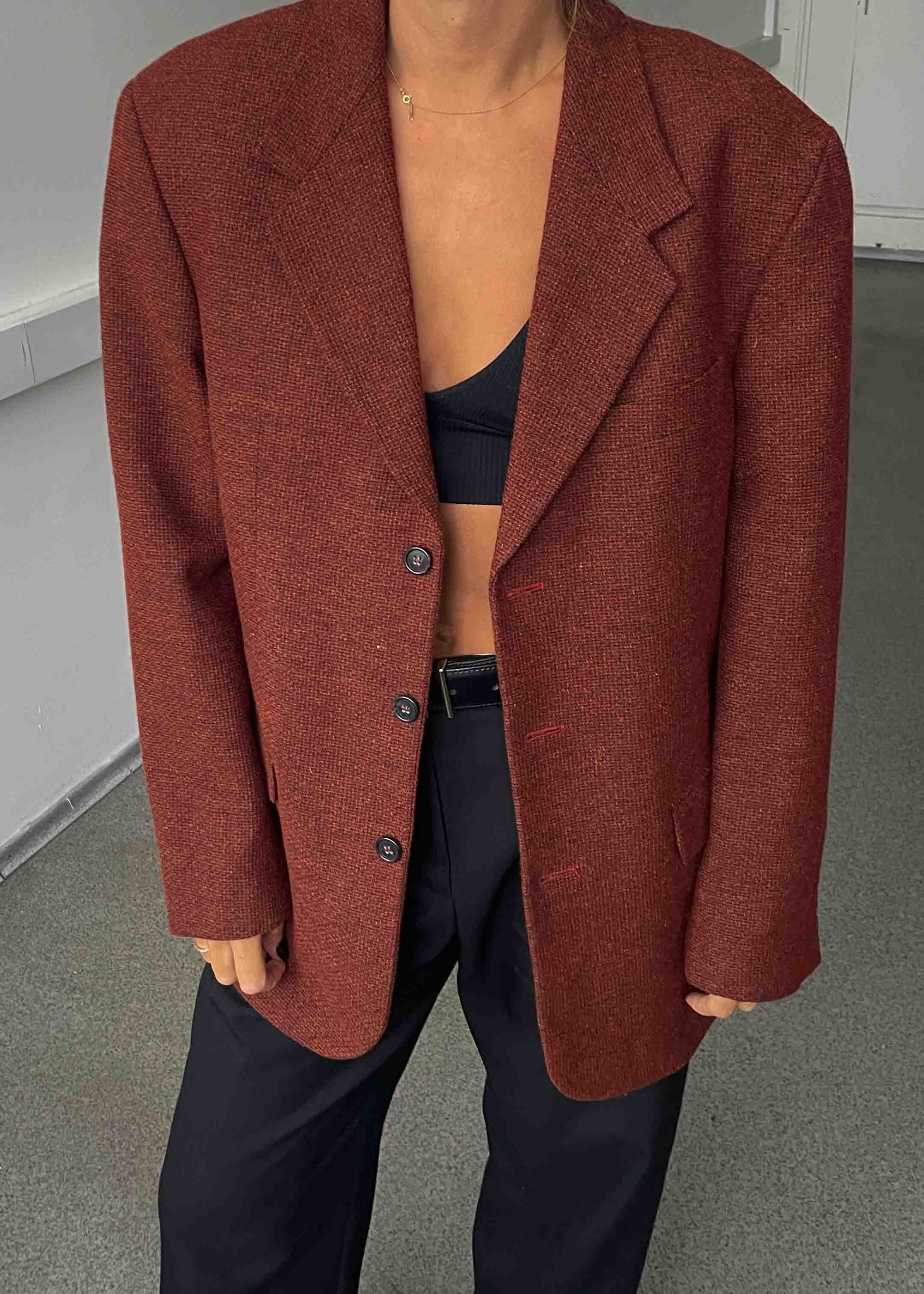 Vintage Red Patterned Oversized Blazer