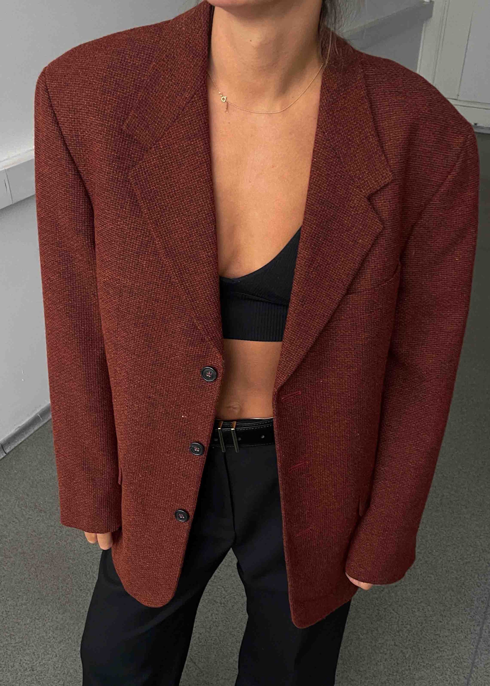 Vintage Red Patterned Oversized Blazer