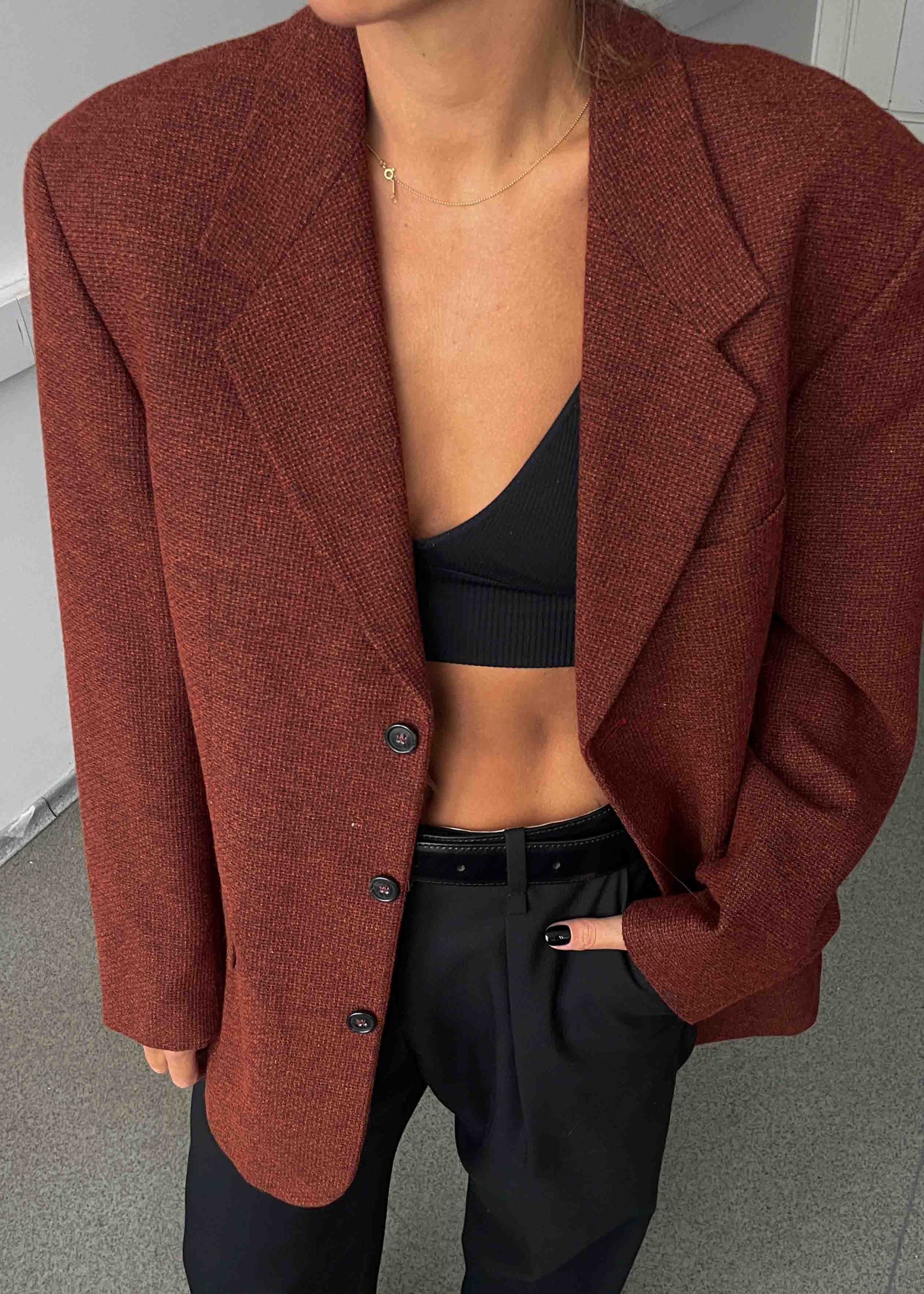 Vintage Red Patterned Oversized Blazer