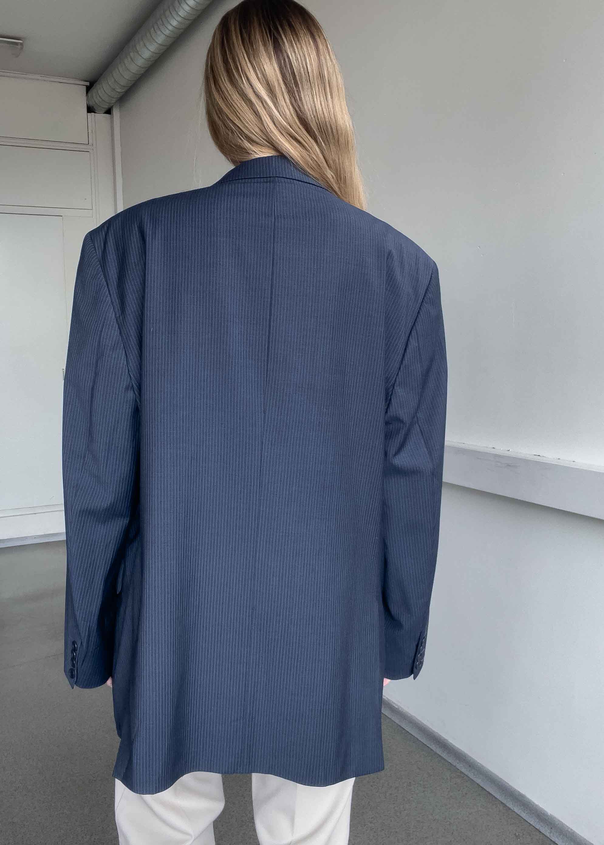PIERRE CARDIN Vintage Blue Stripy Oversized Blazer