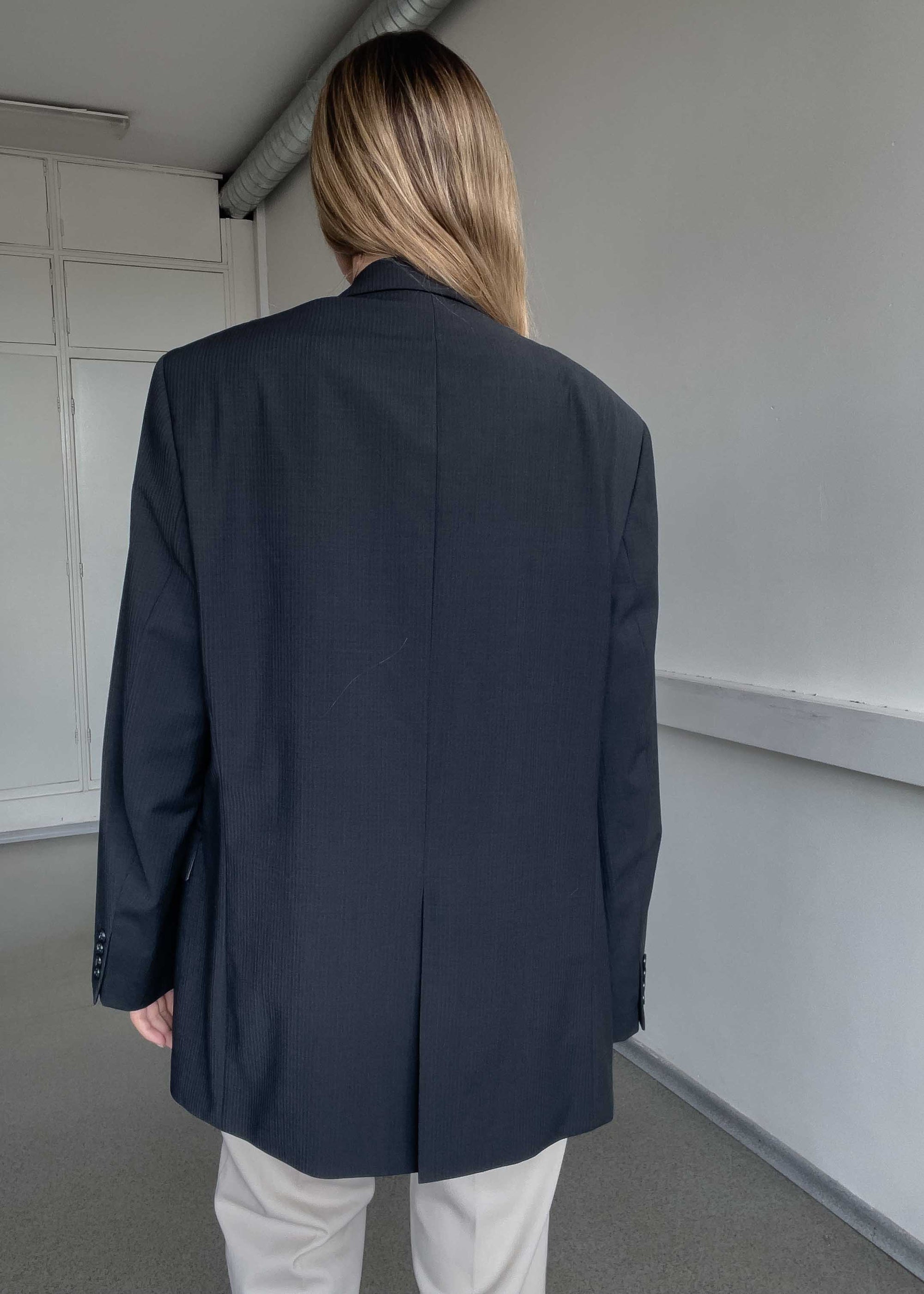 Vintage Grey Stripy Oversized Blazer