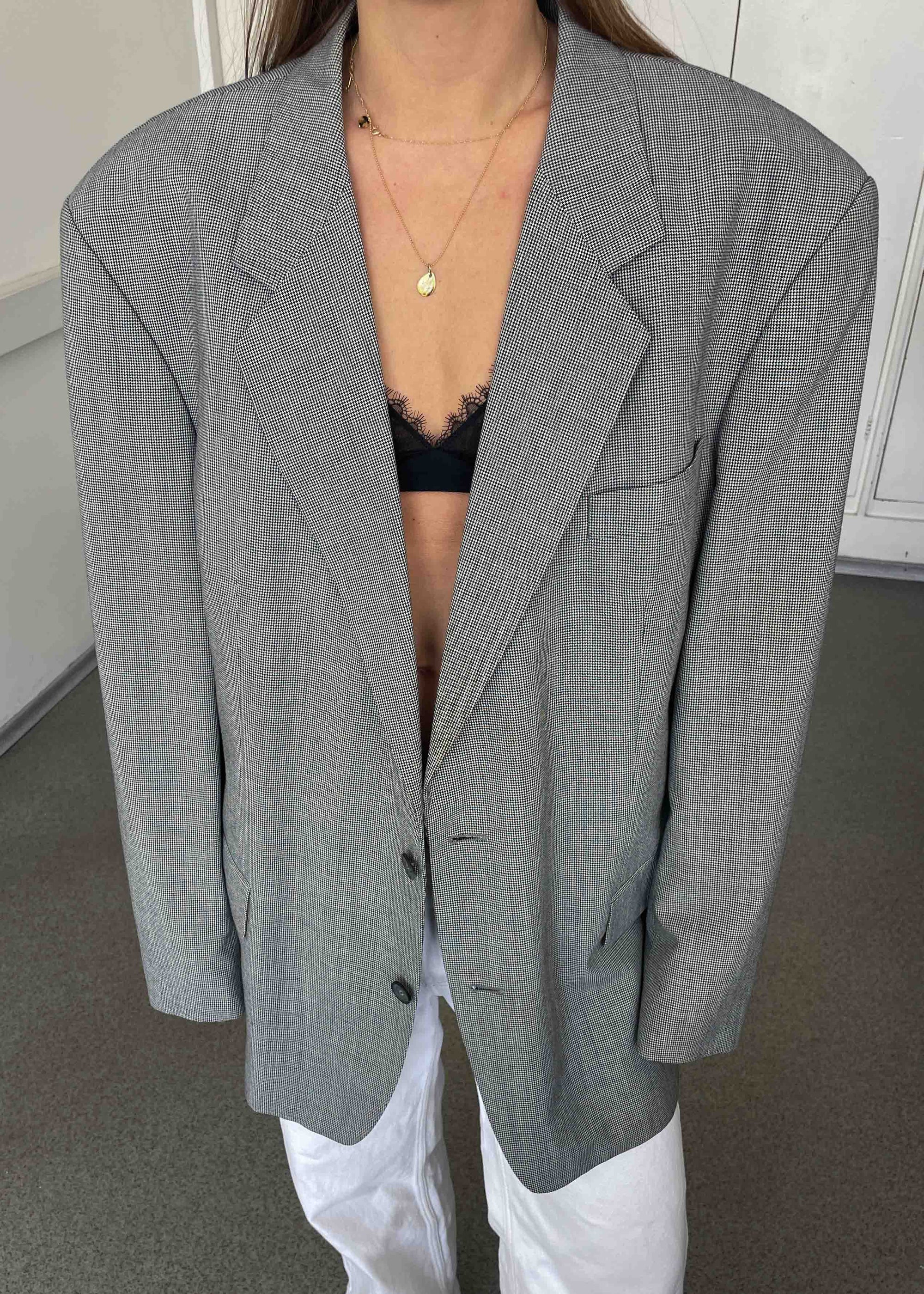 Vintage Black & White Checked Oversized Blazer