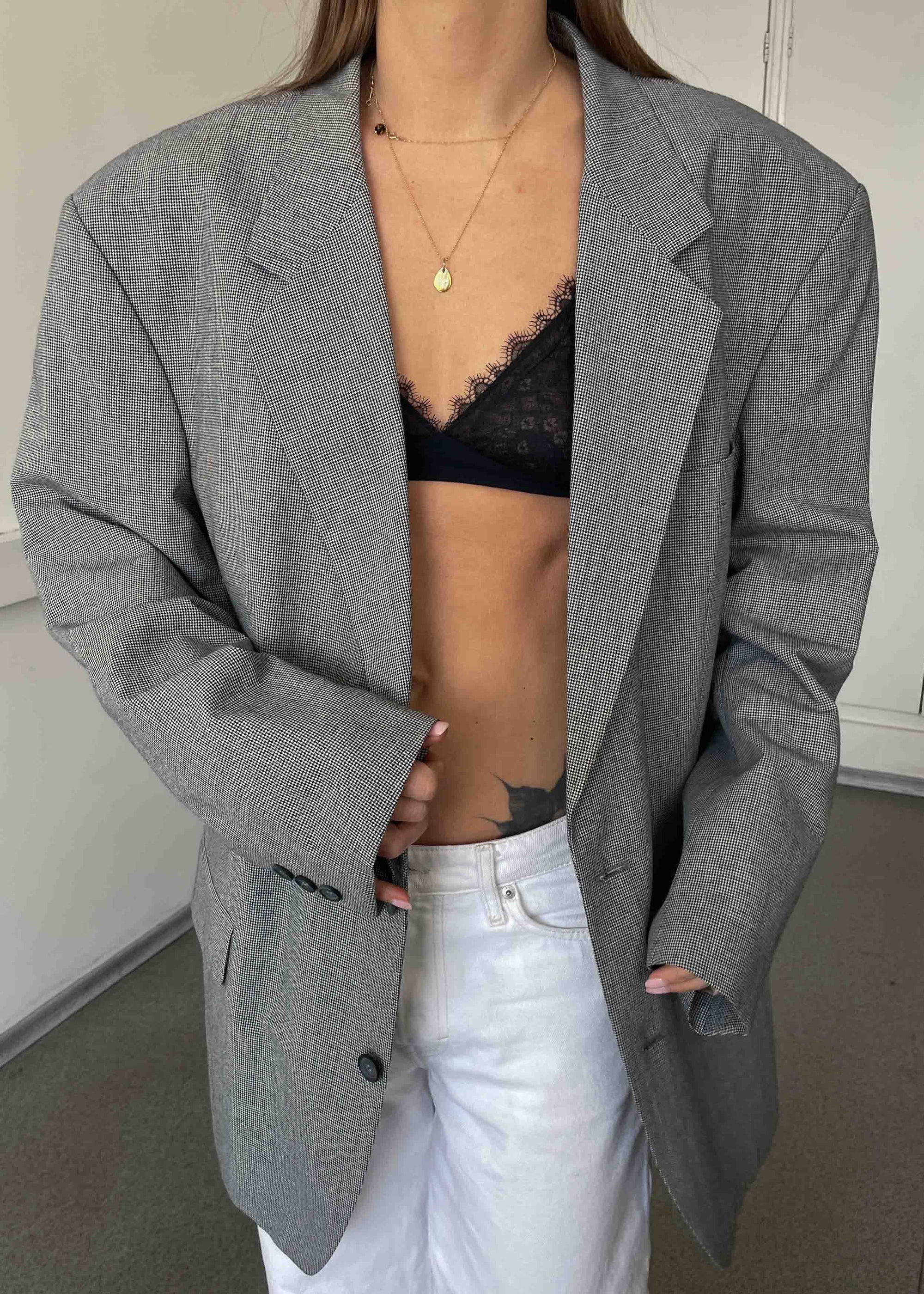 Vintage Black & White Checked Oversized Blazer