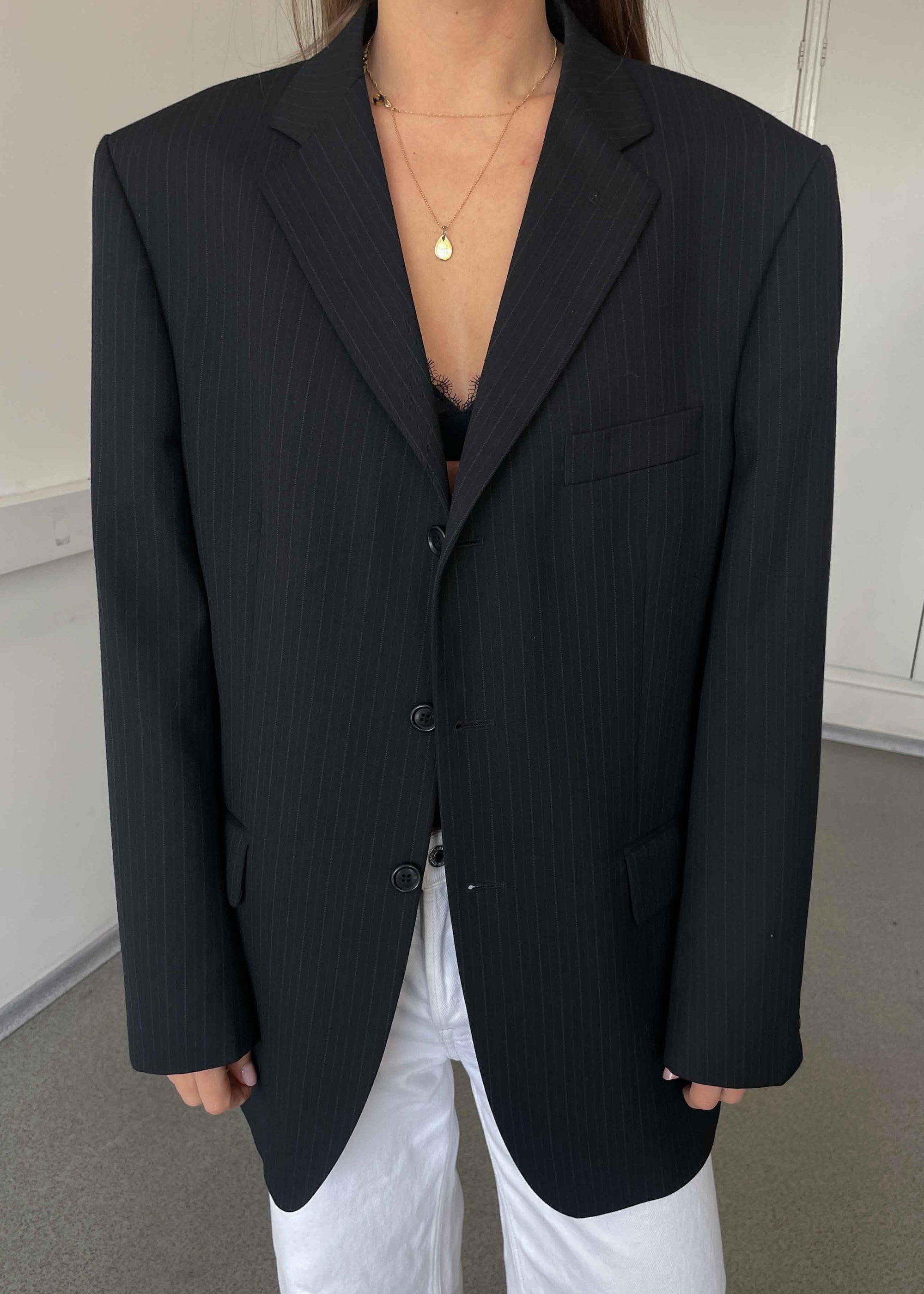 Vintage Black Striped Oversized Blazer