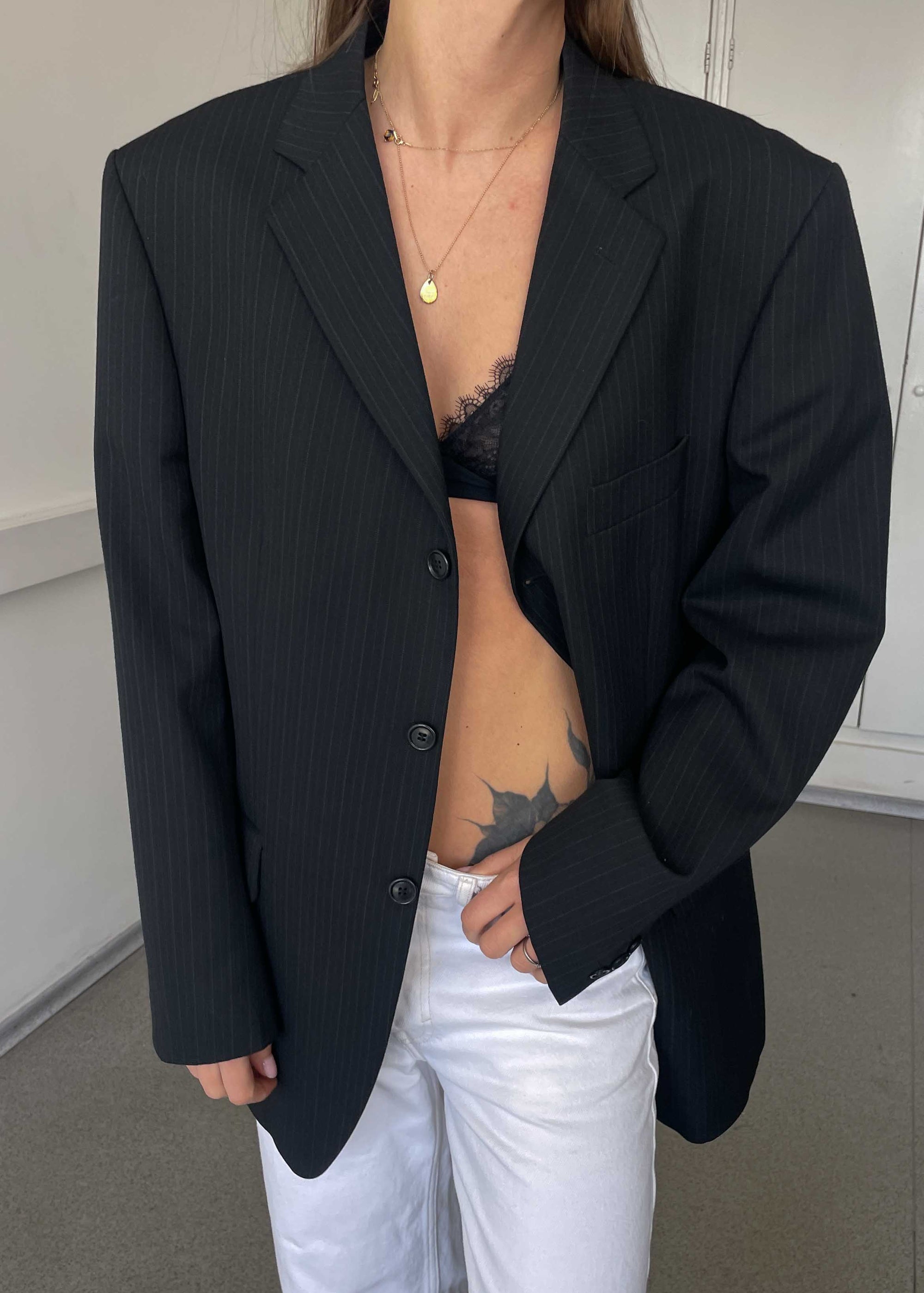 Vintage Black Striped Oversized Blazer