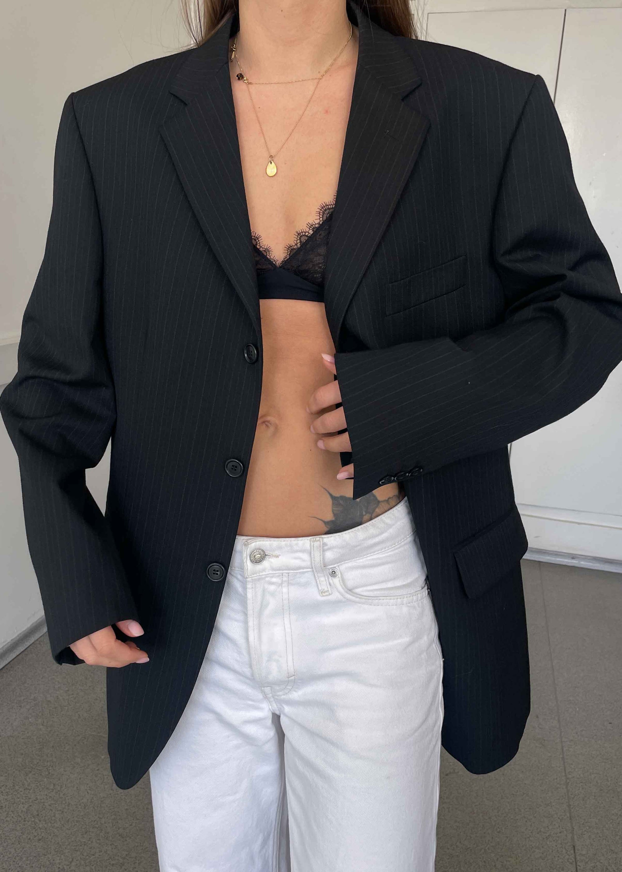 Vintage Black Striped Oversized Blazer