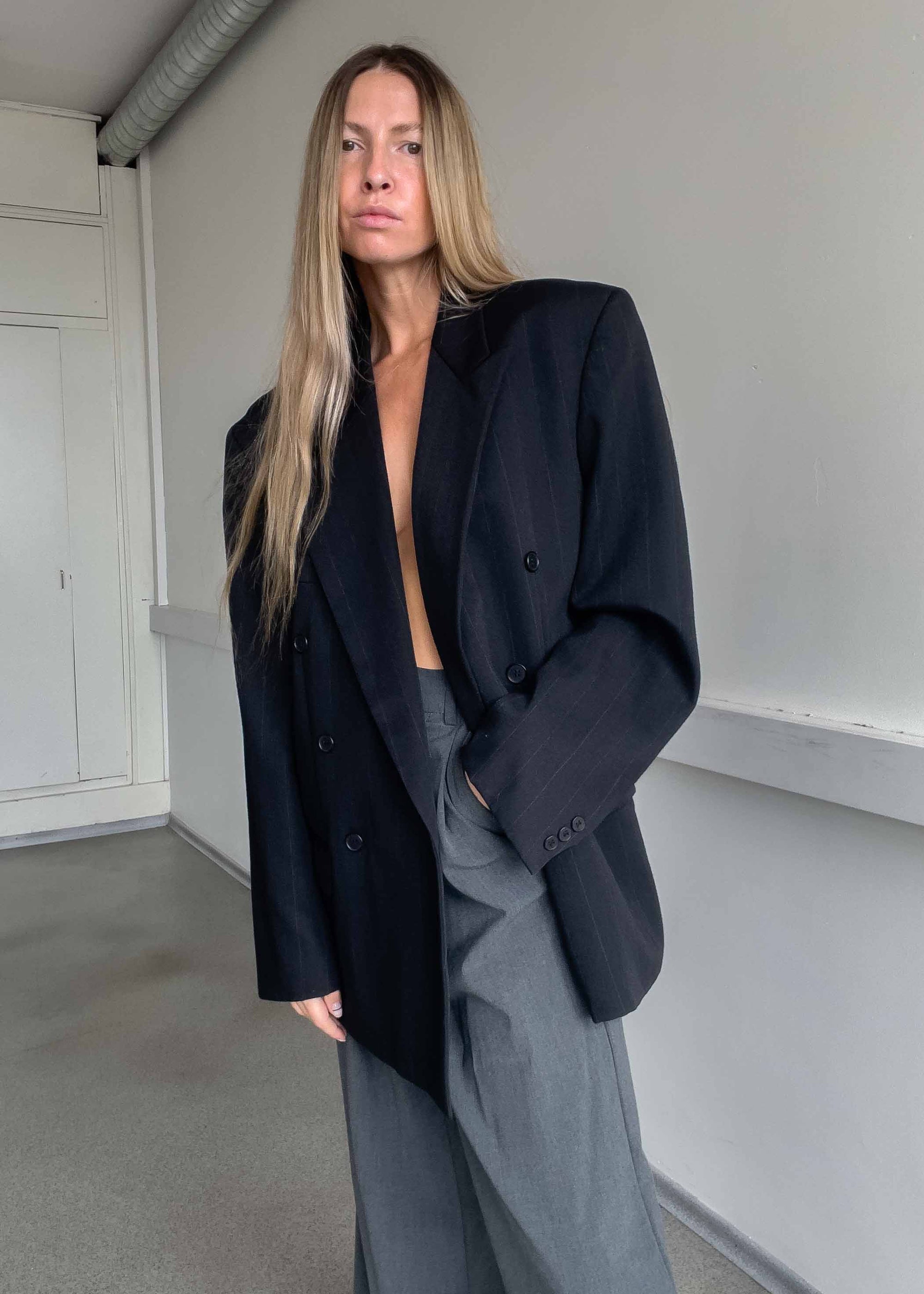 Vintage Black Oversized Double Breasted Blazer
