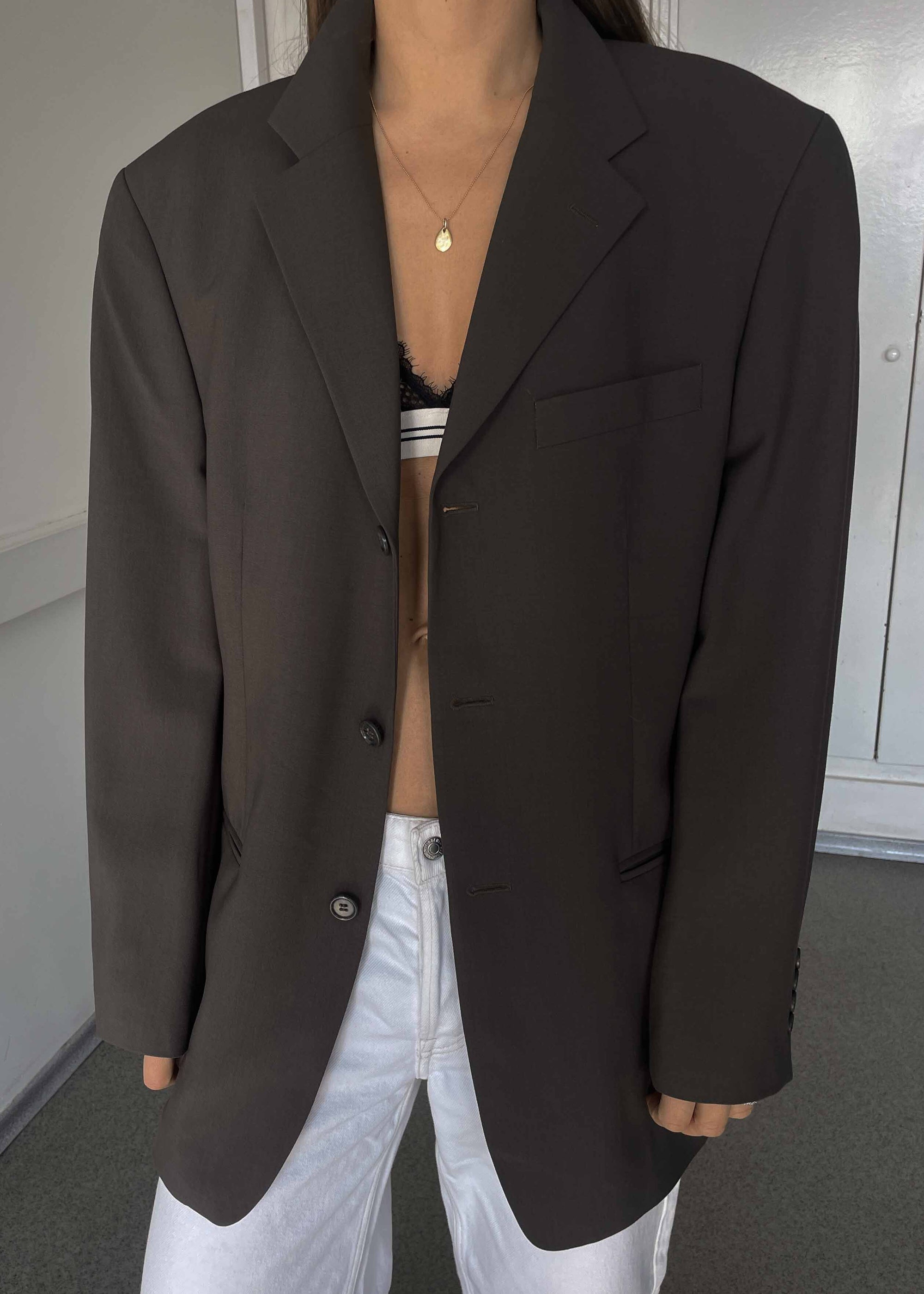 Vintage Khaki Green Oversized Blazer by BATISTINI