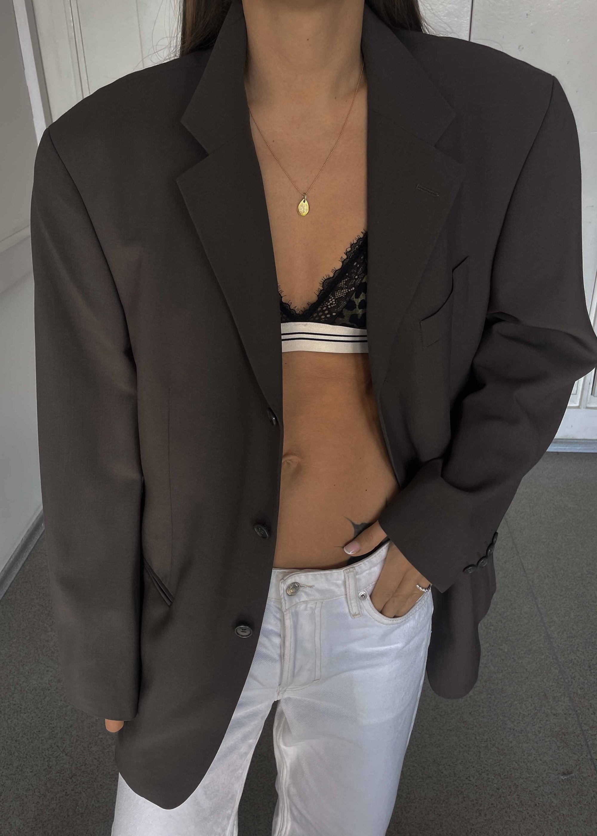 Vintage Khaki Green Oversized Blazer by BATISTINI