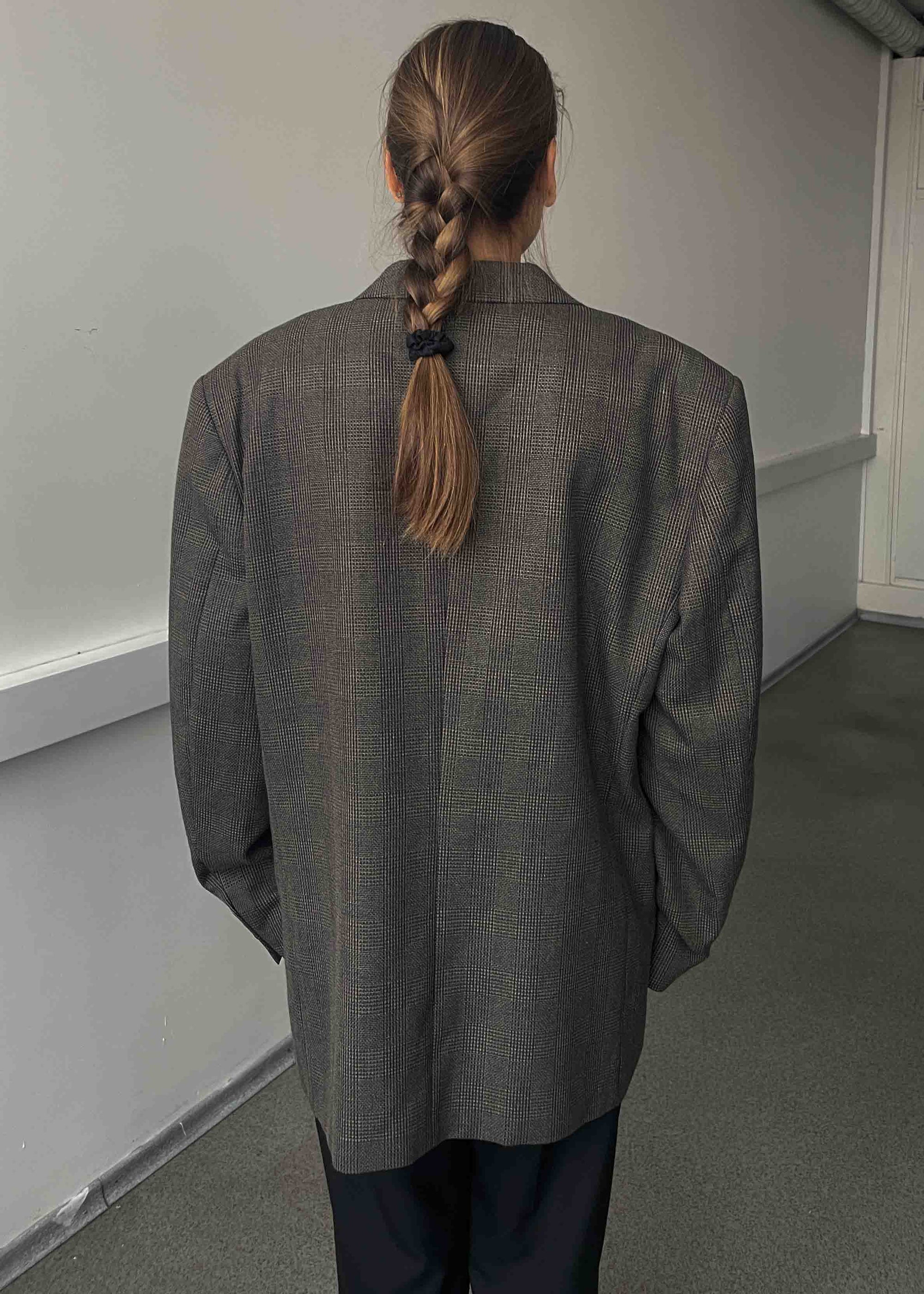 Vintage Grey Checked Oversized Blazer