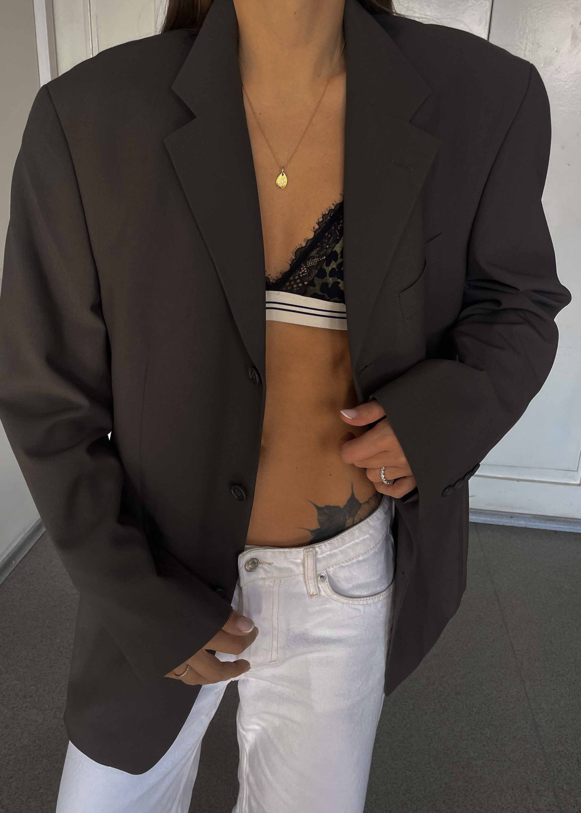 Vintage Khaki Green Oversized Blazer by BATISTINI