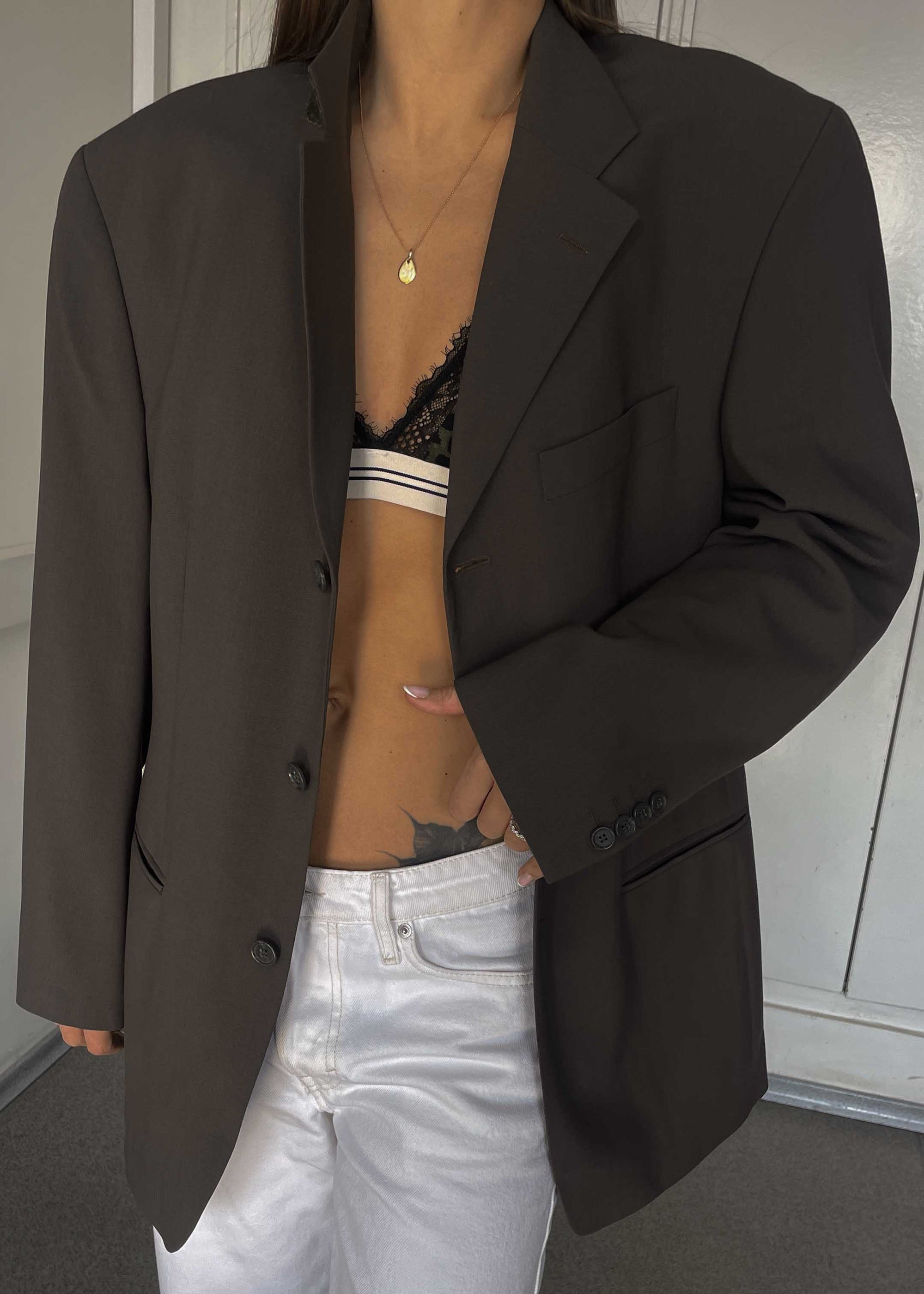 Vintage Khaki Green Oversized Blazer by BATISTINI