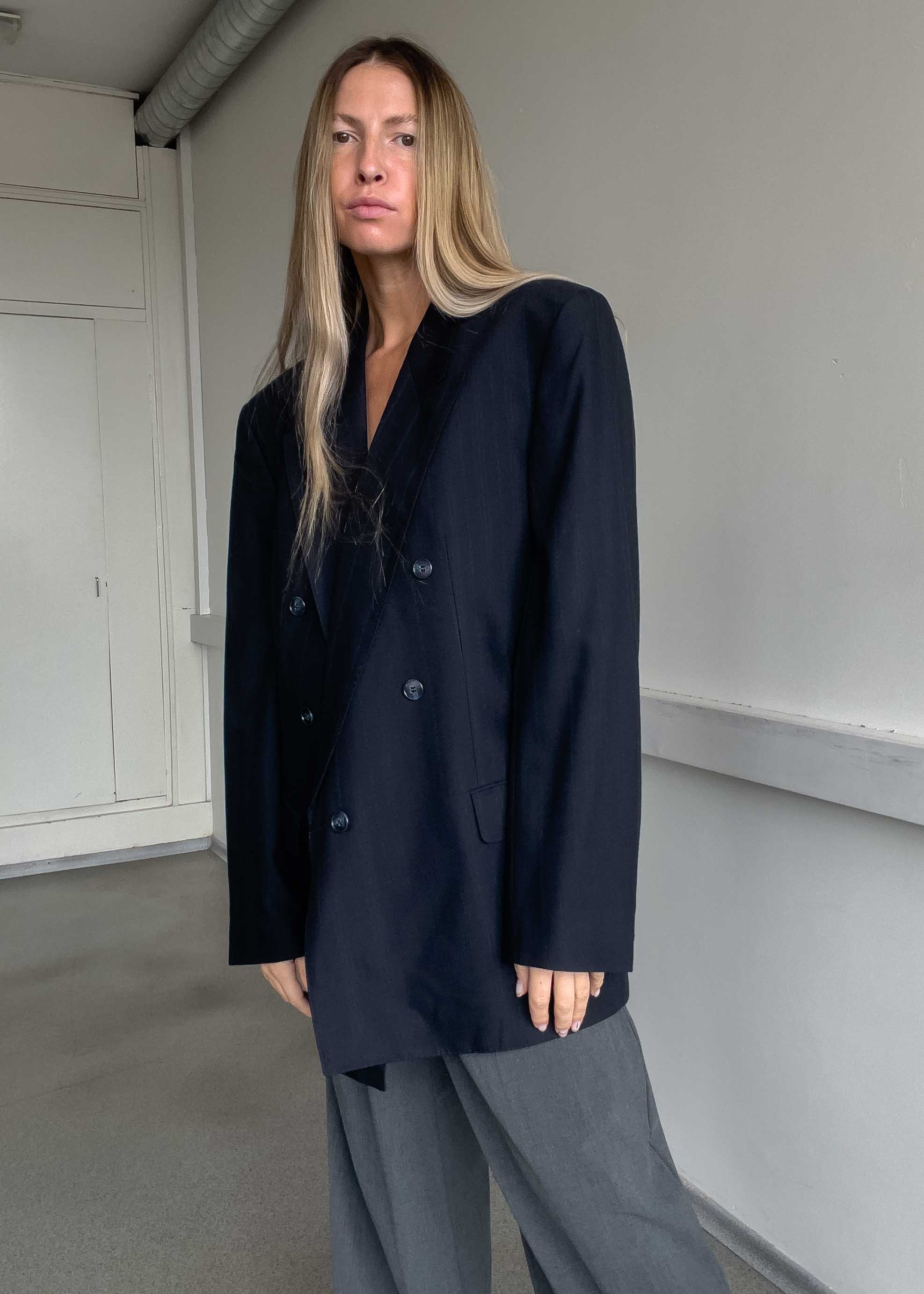 Vintage Blue Oversized Double Breasted Blazer