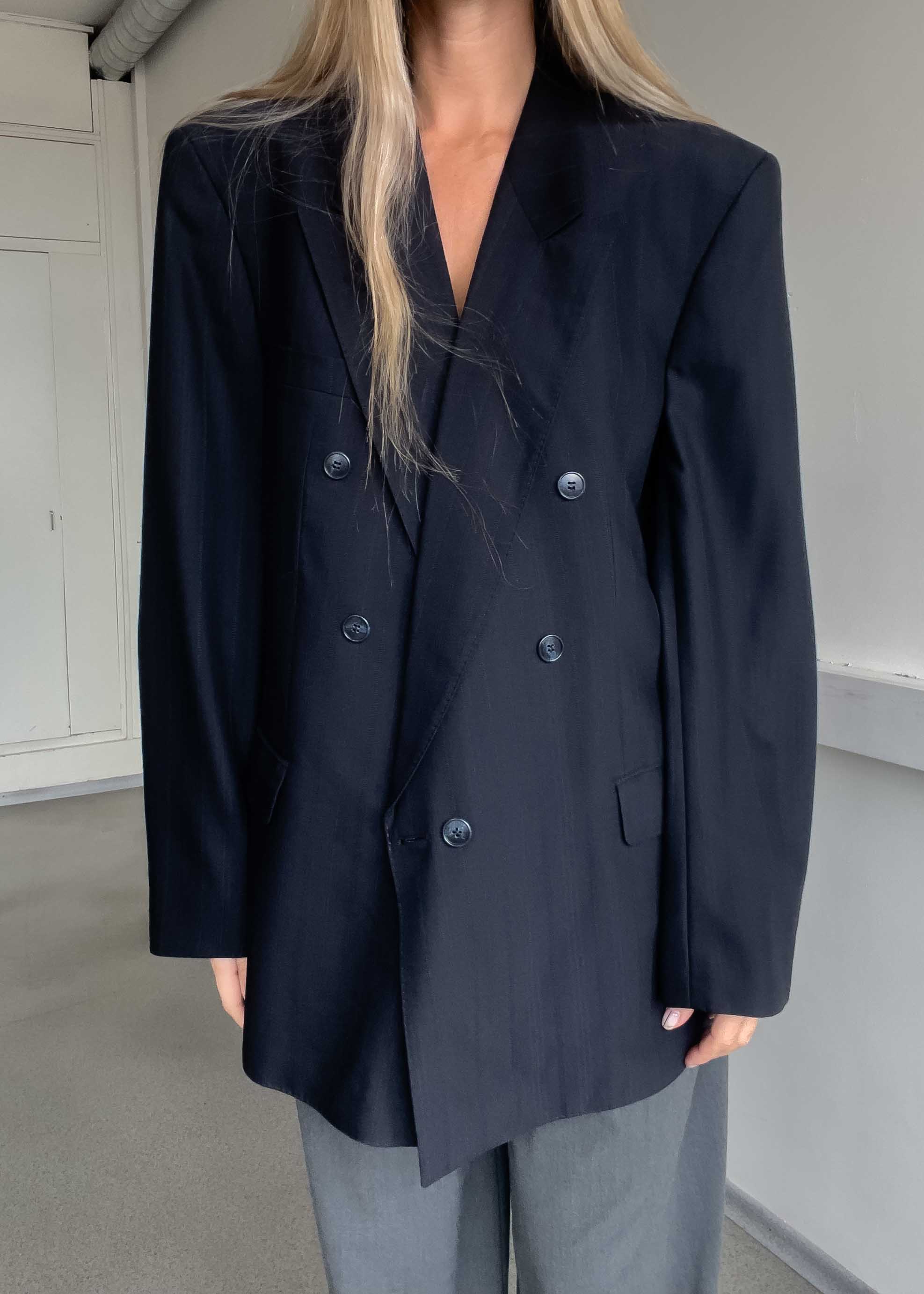 Vintage Blue Oversized Double Breasted Blazer
