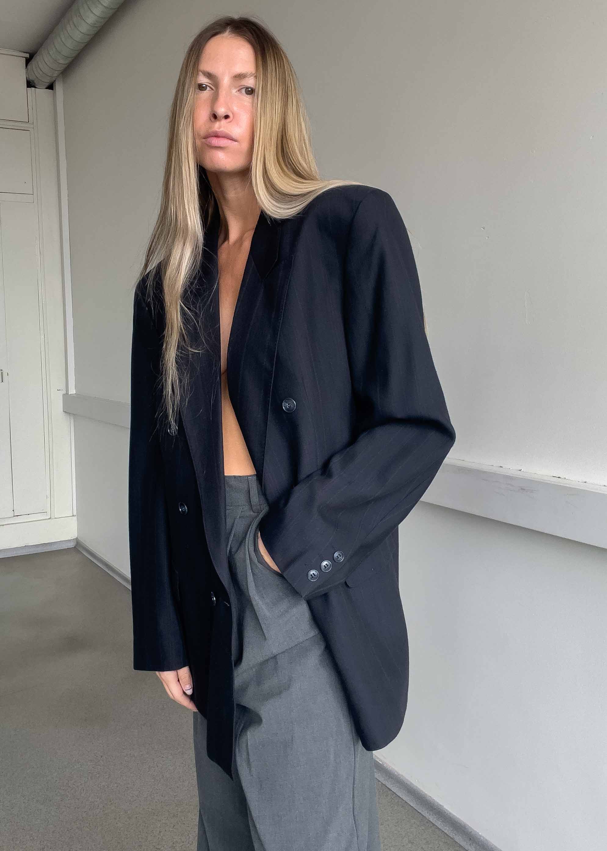 Vintage Blue Oversized Double Breasted Blazer