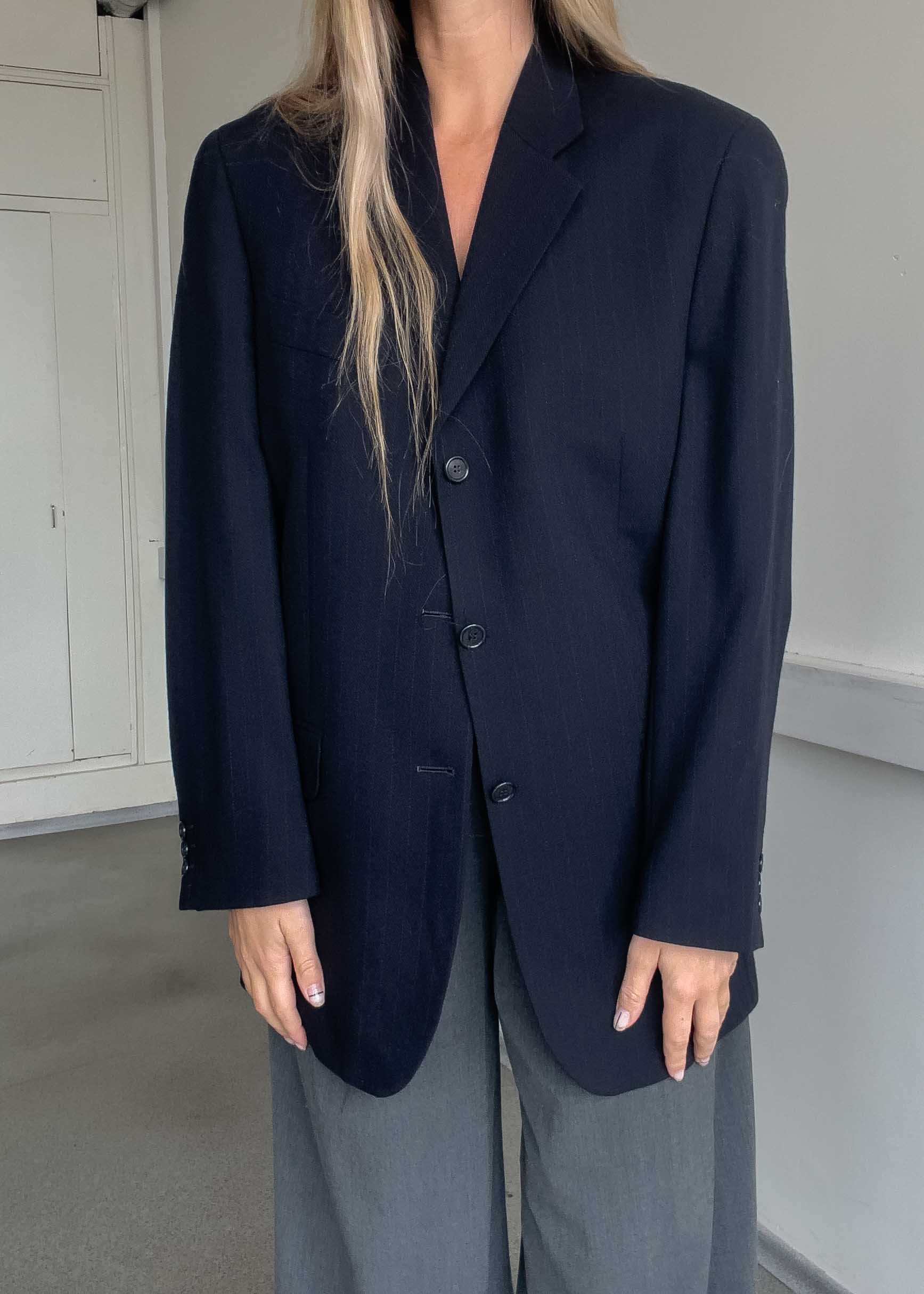 Vintage Blue Stripy Oversized Blazer