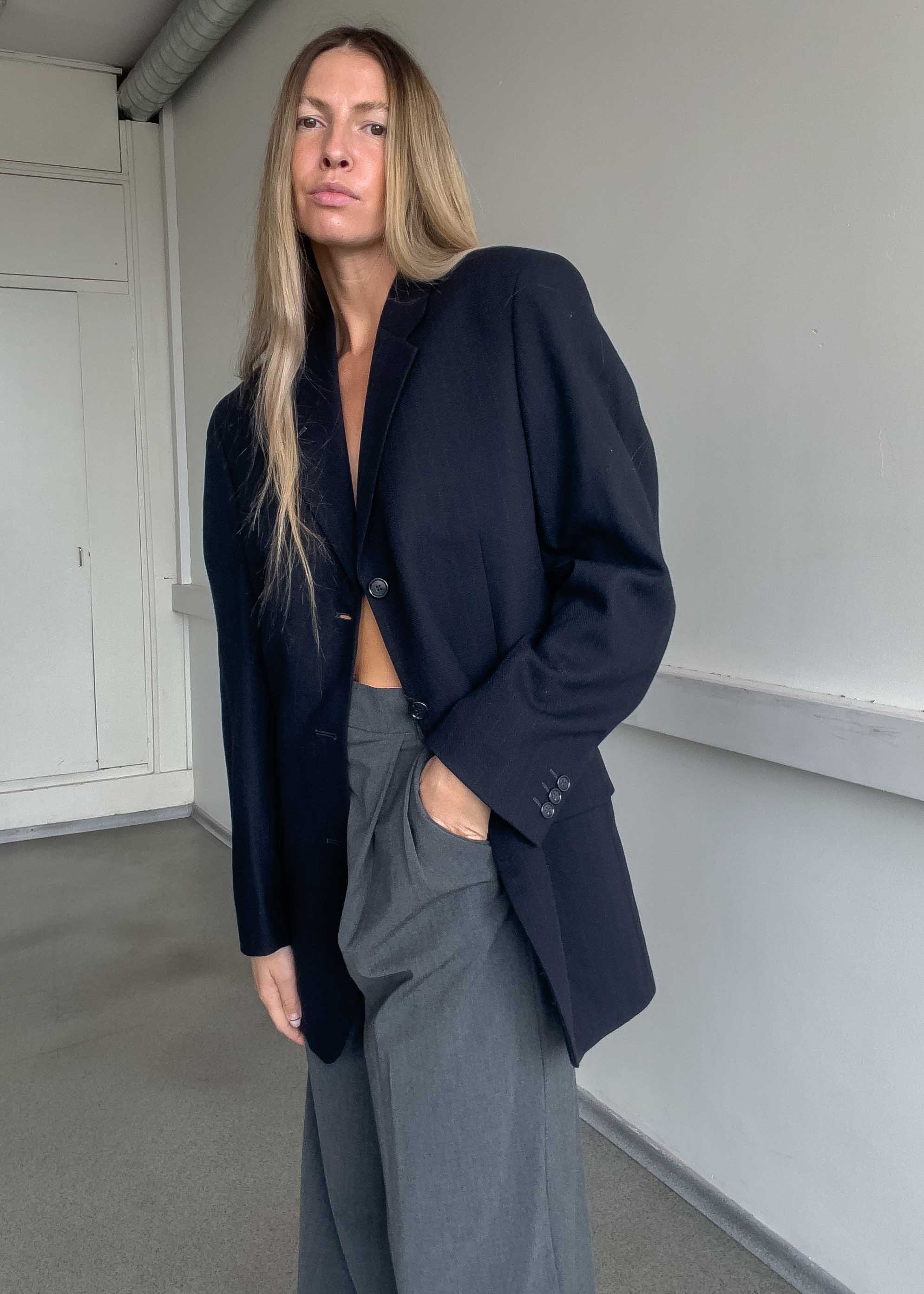 Vintage Blue Stripy Oversized Blazer