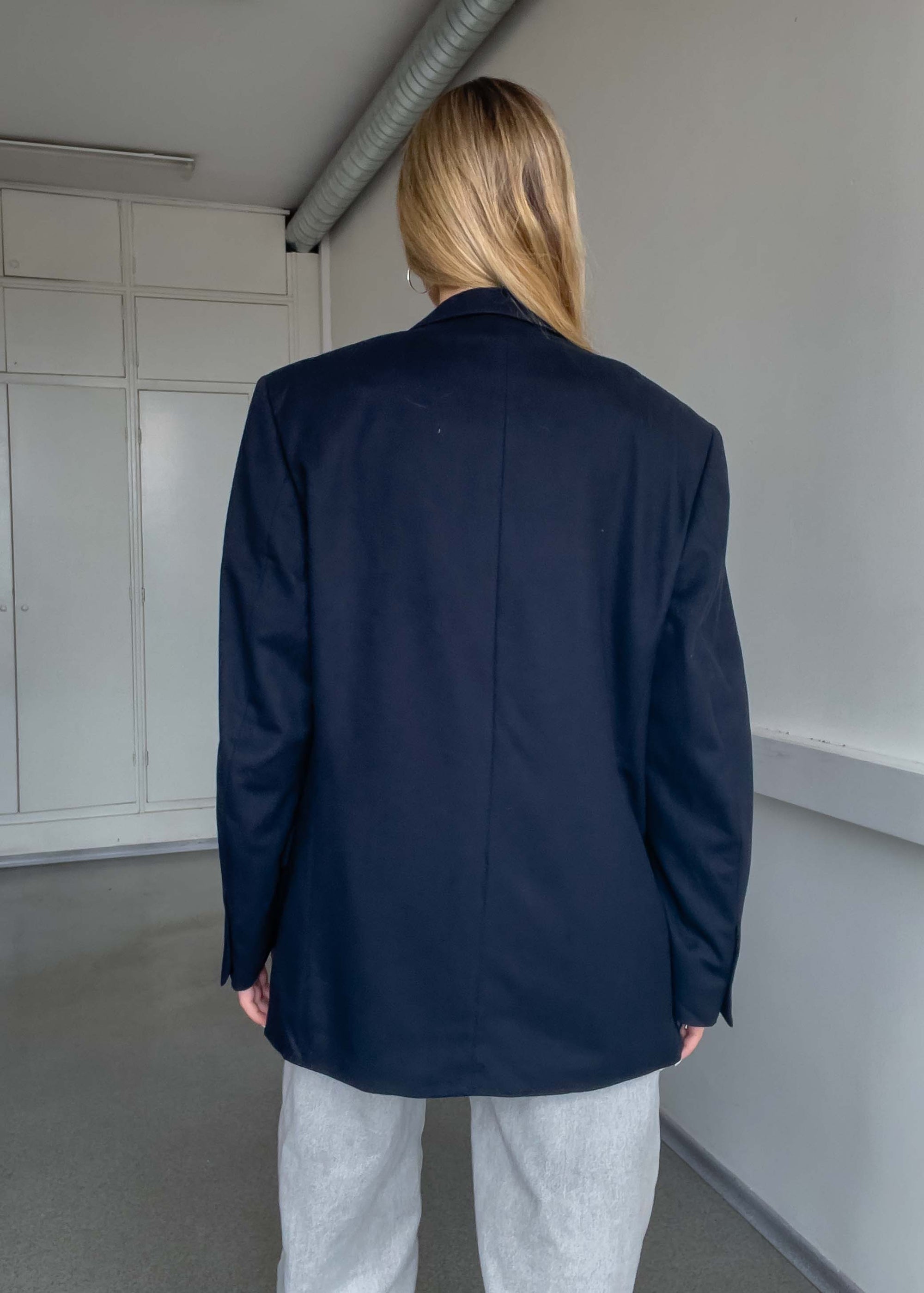 Vintage Navy Blue Brushed Wool Oversized Blazer