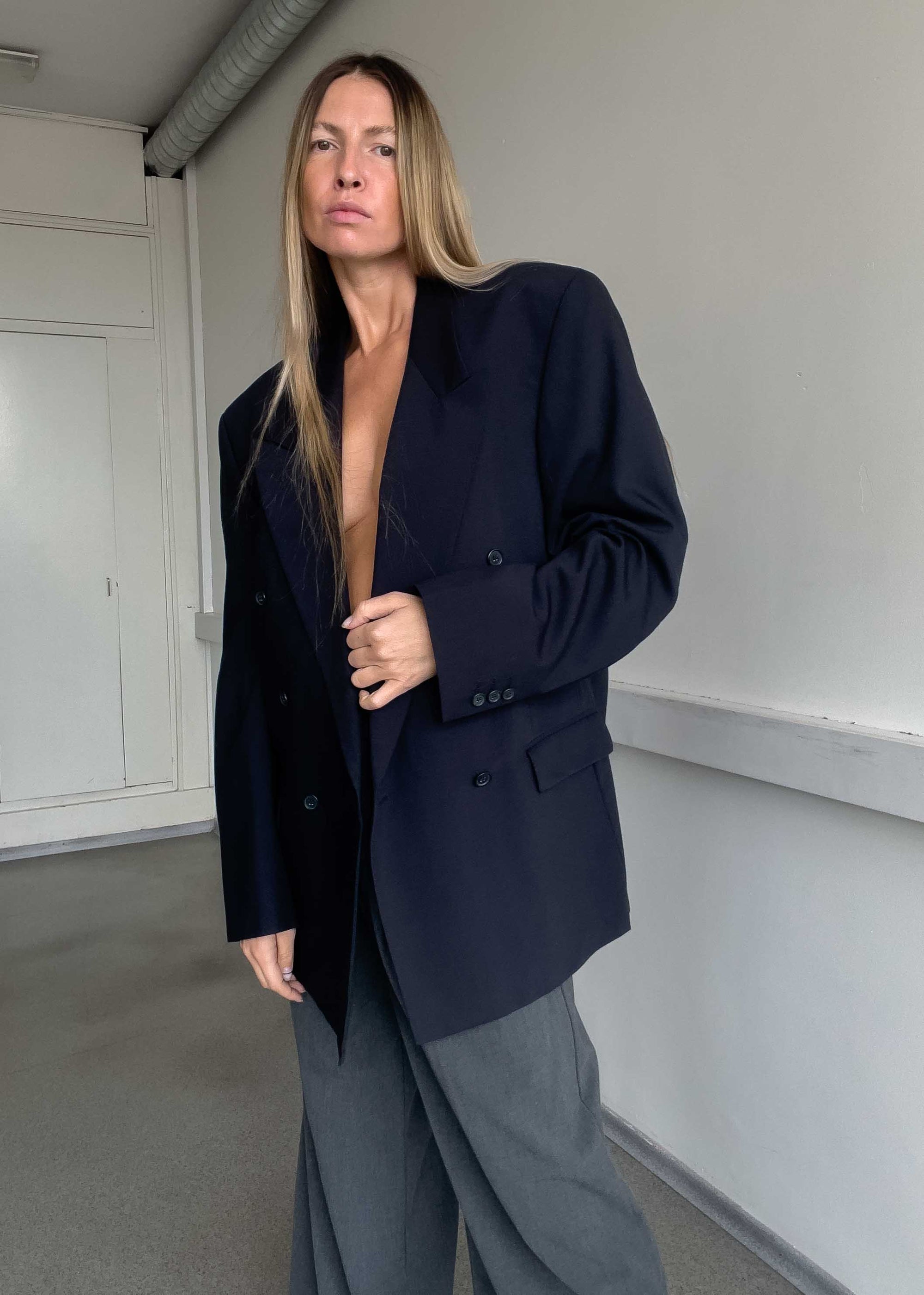 Vintage Blue Oversized Double Breasted Blazer