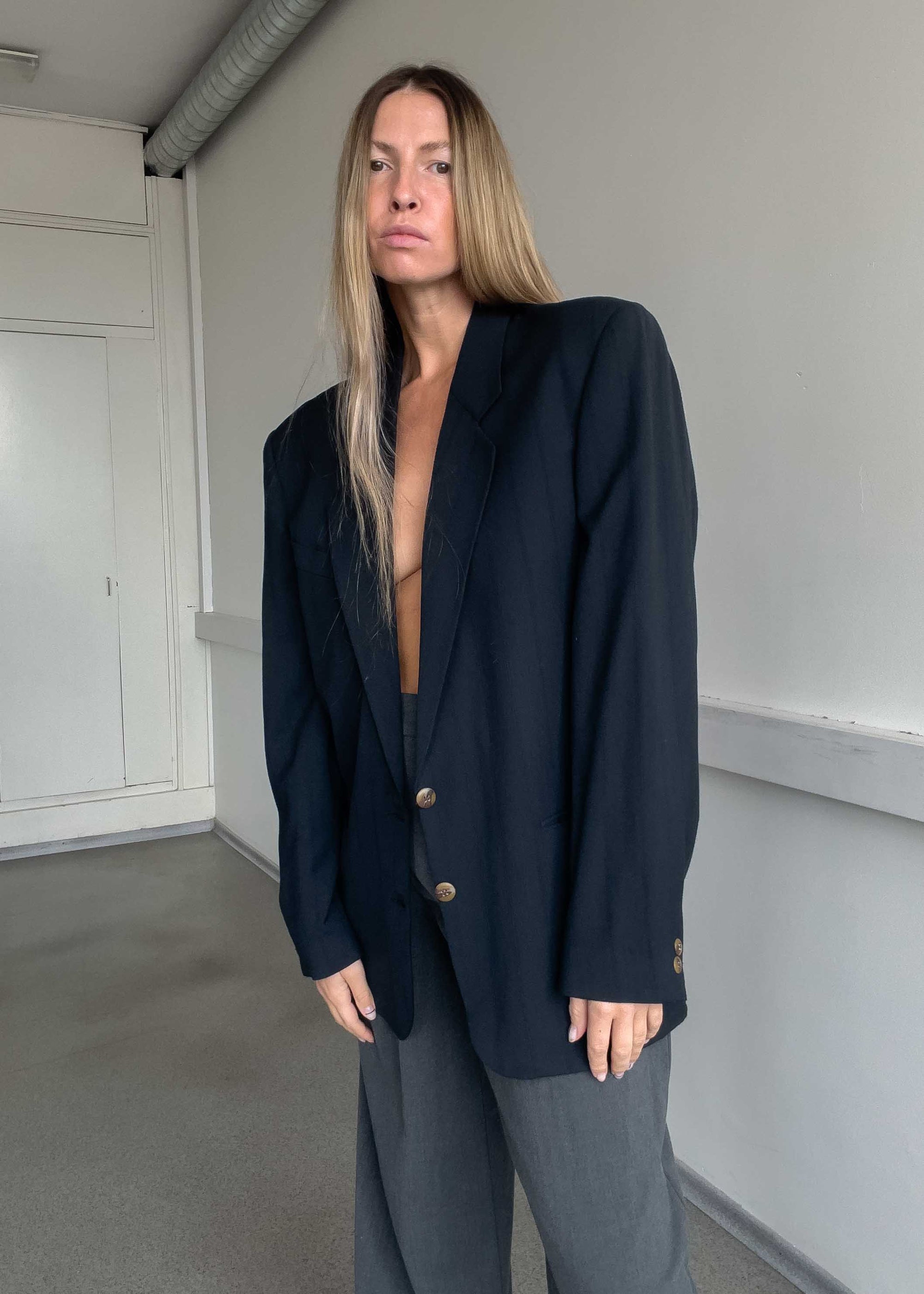 Vintage Navy Blue Oversized Blazer