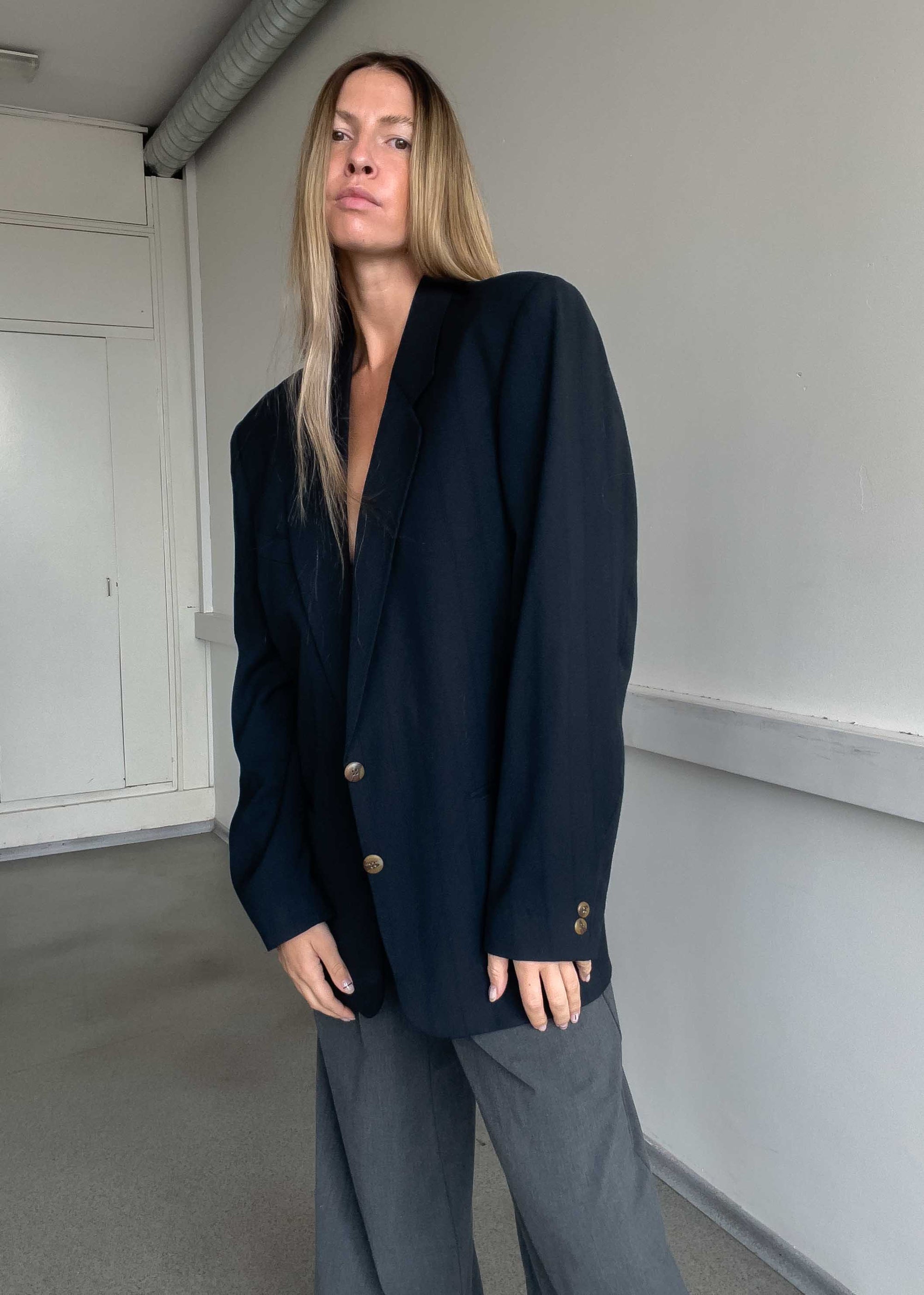 Vintage Navy Blue Oversized Blazer