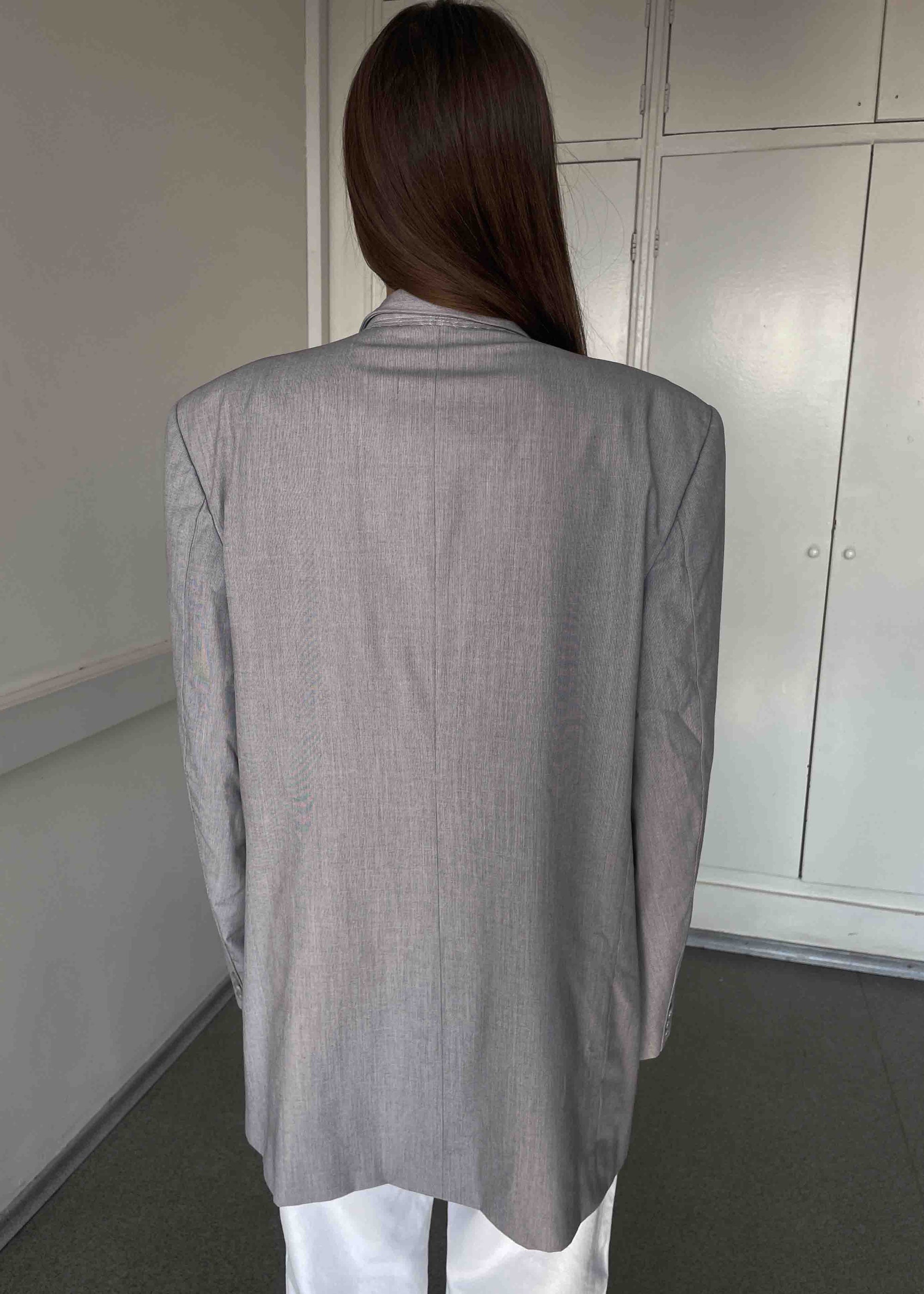 Vintage Light Grey Patterned Light Weight Oversized Blazer