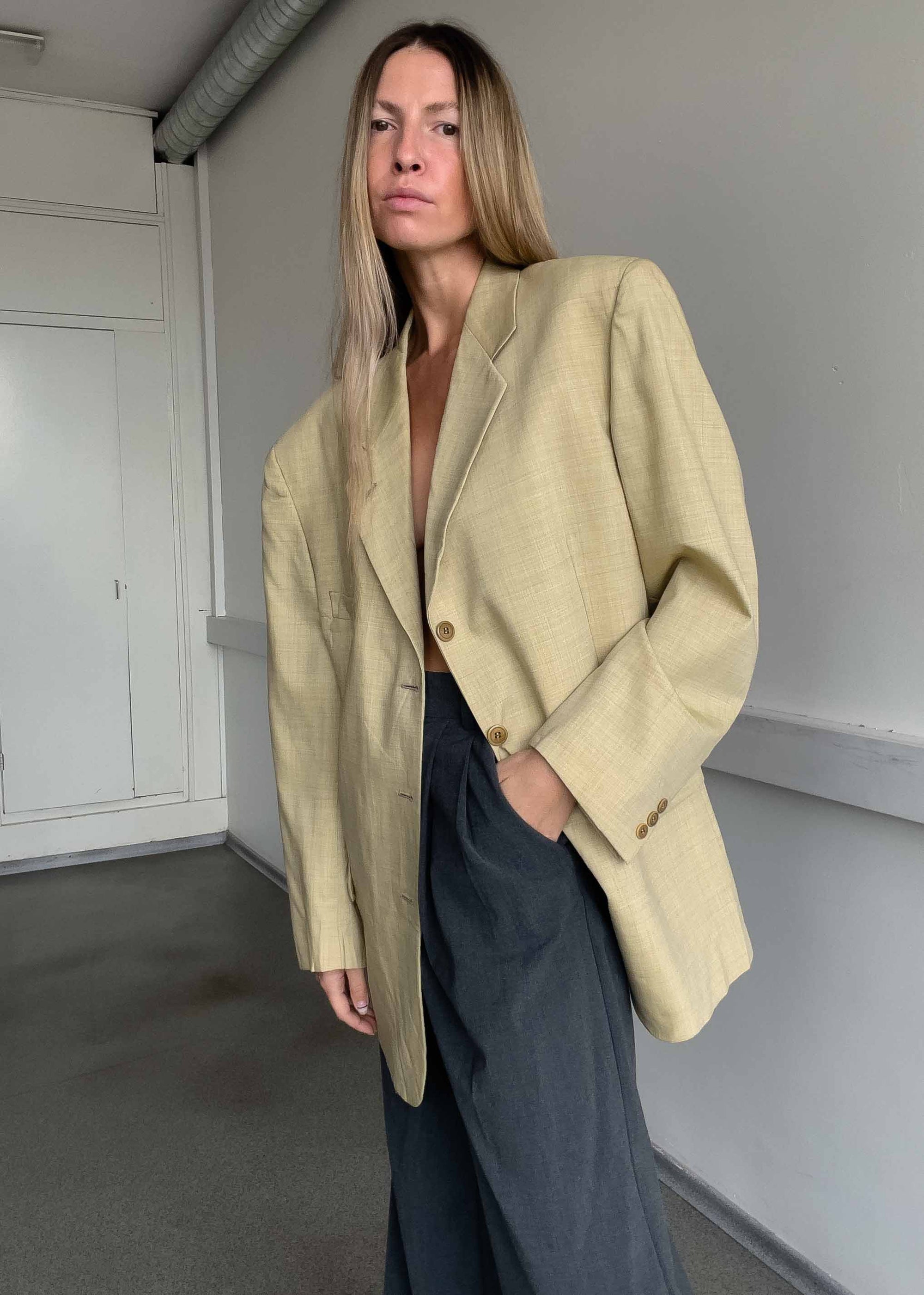 Vintage Light Yellow Oversized Blazer