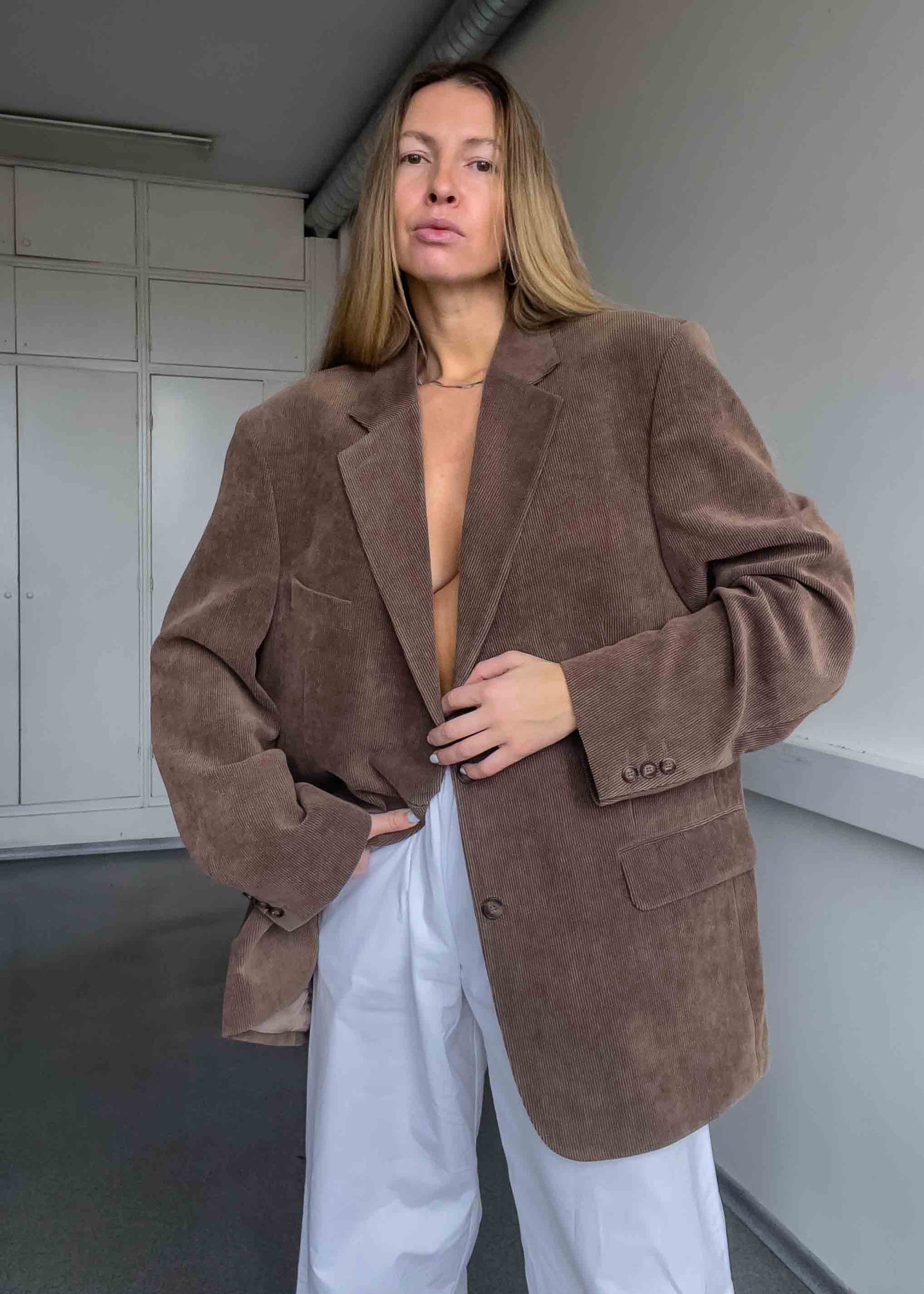 Vintage Light Brown Oversized Corduroy Blazer
