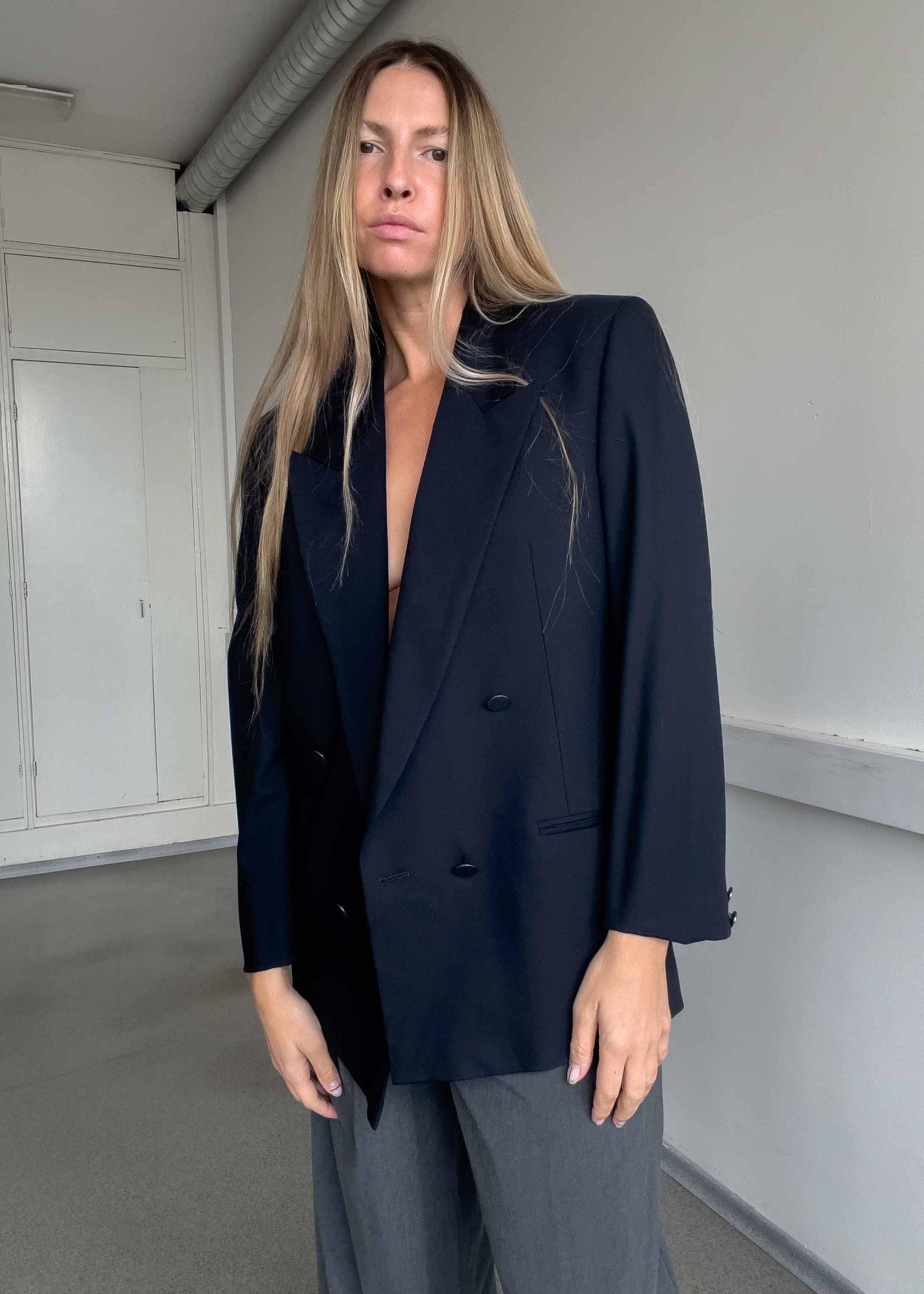Vintage Blue Oversized Double Breasted Blazer