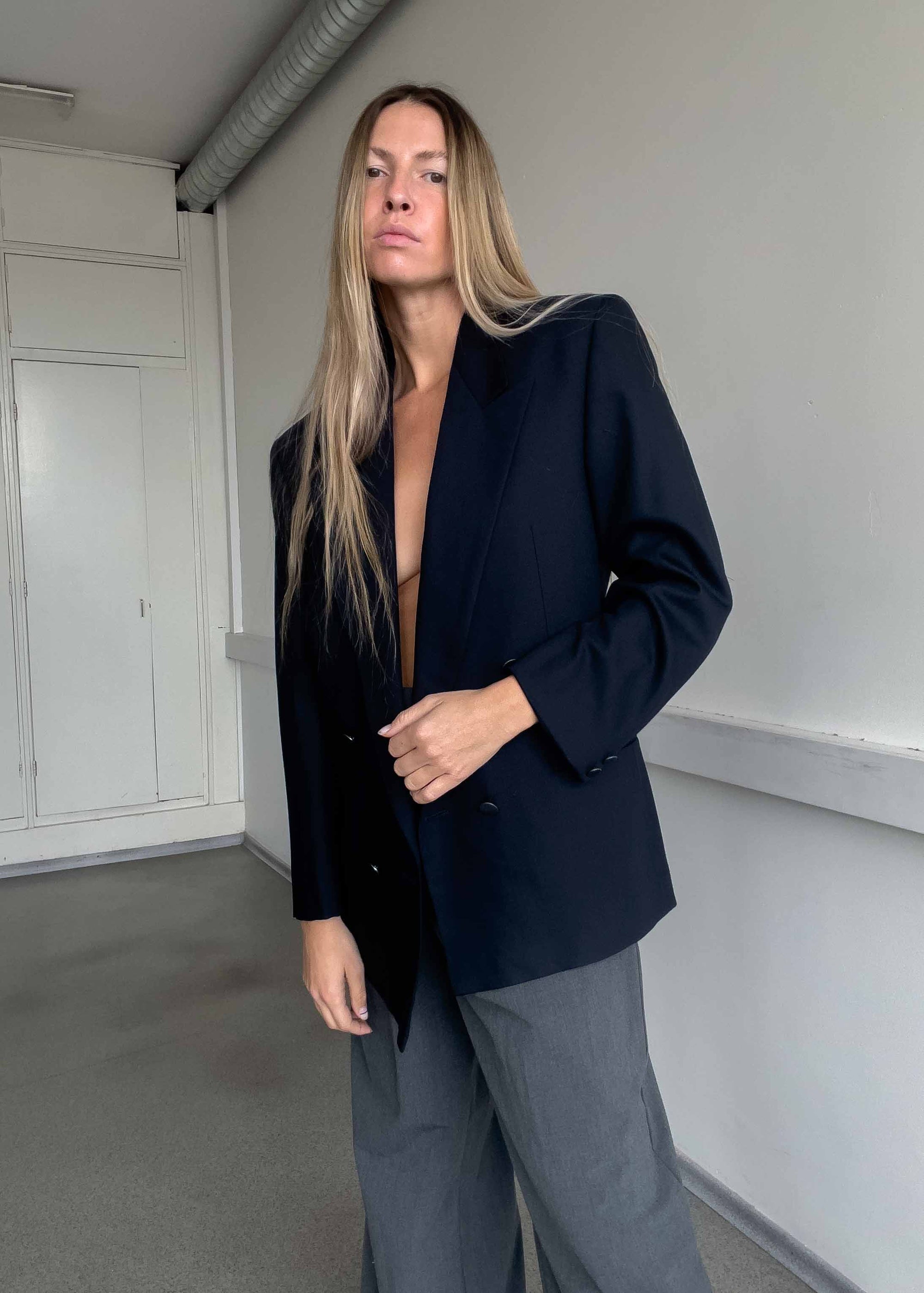 Vintage Blue Oversized Double Breasted Blazer