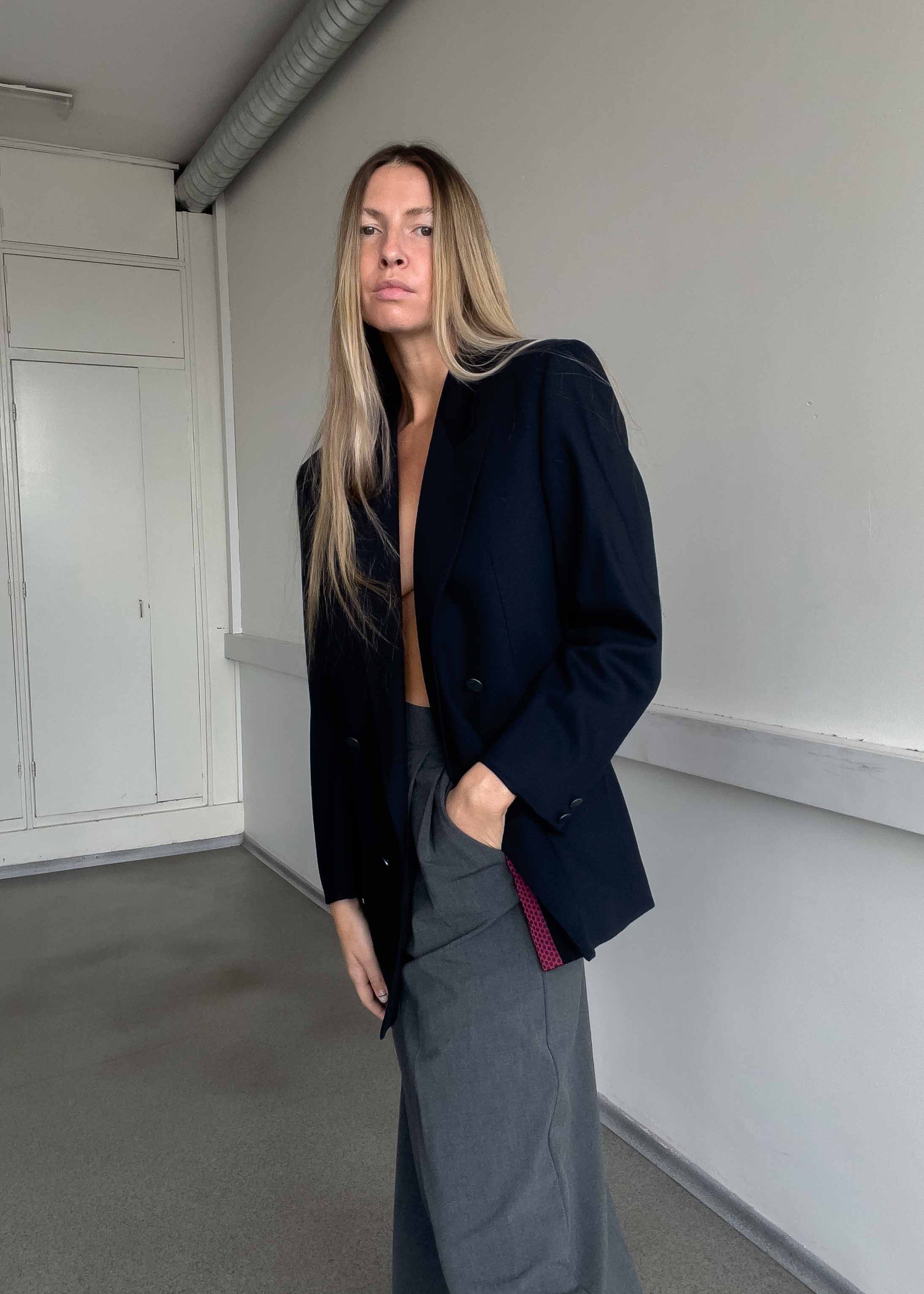 Vintage Blue Oversized Double Breasted Blazer