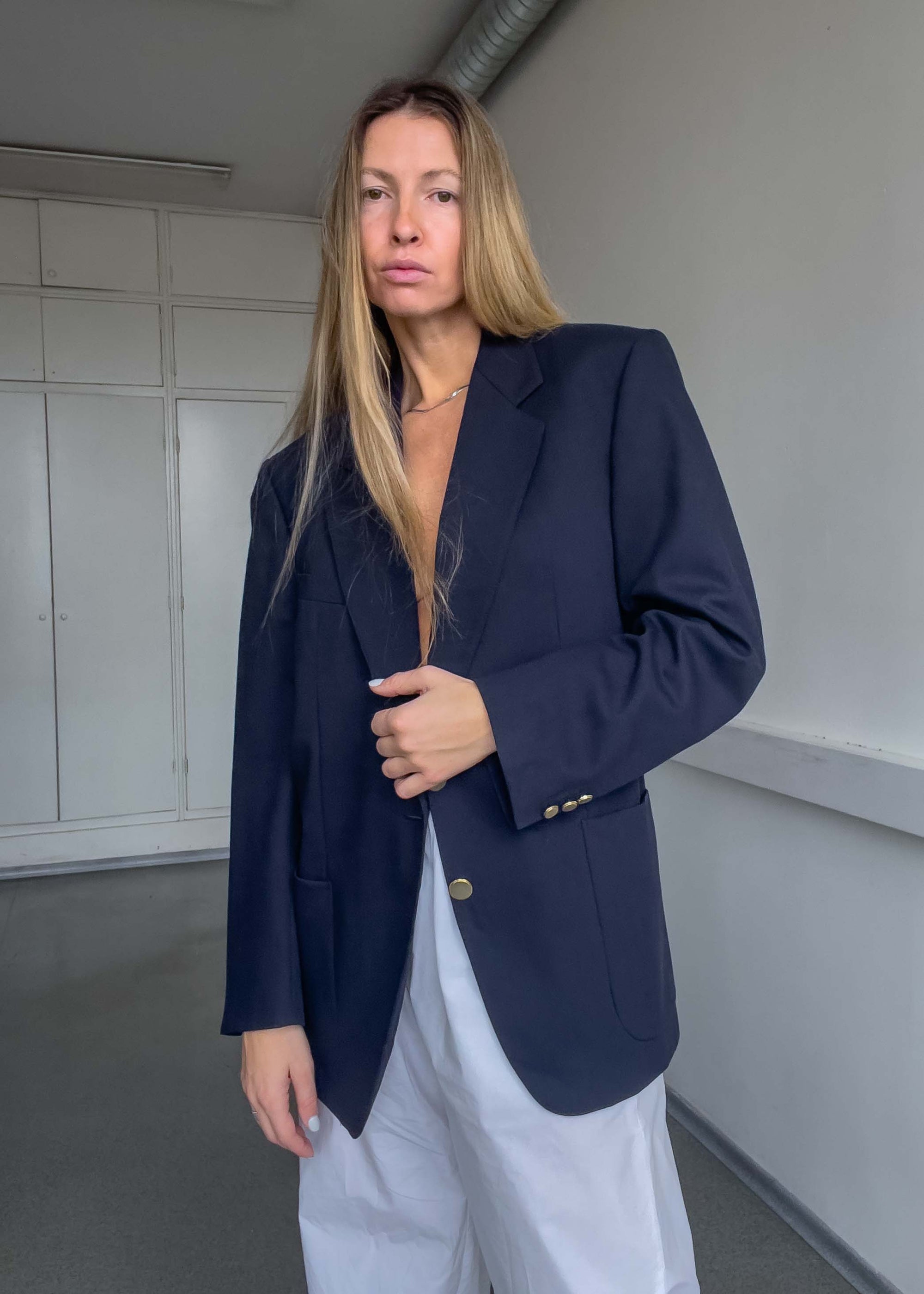 Vintage Blue Oversized 100% WOOL Blazer