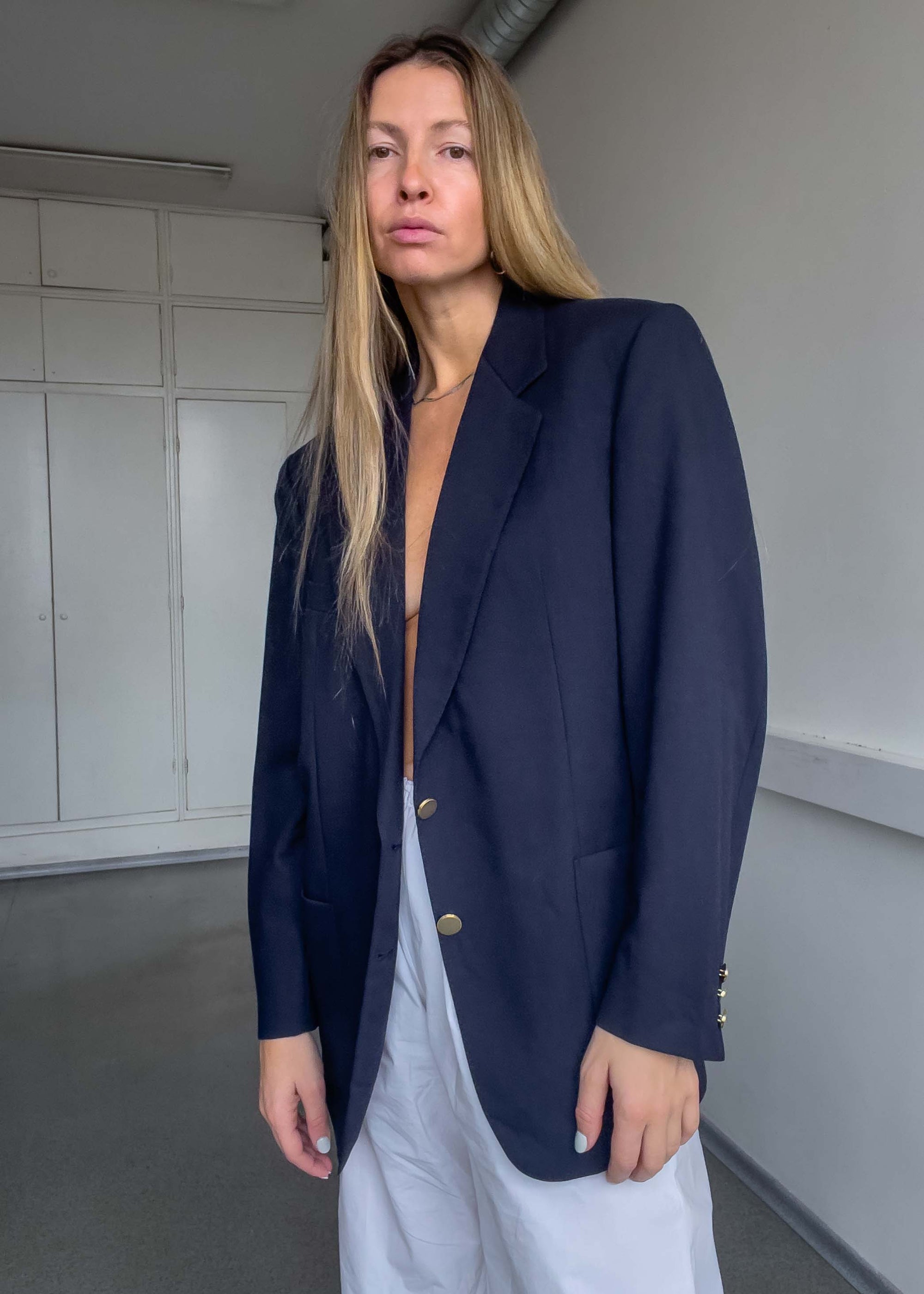Vintage Blue Oversized 100% WOOL Blazer