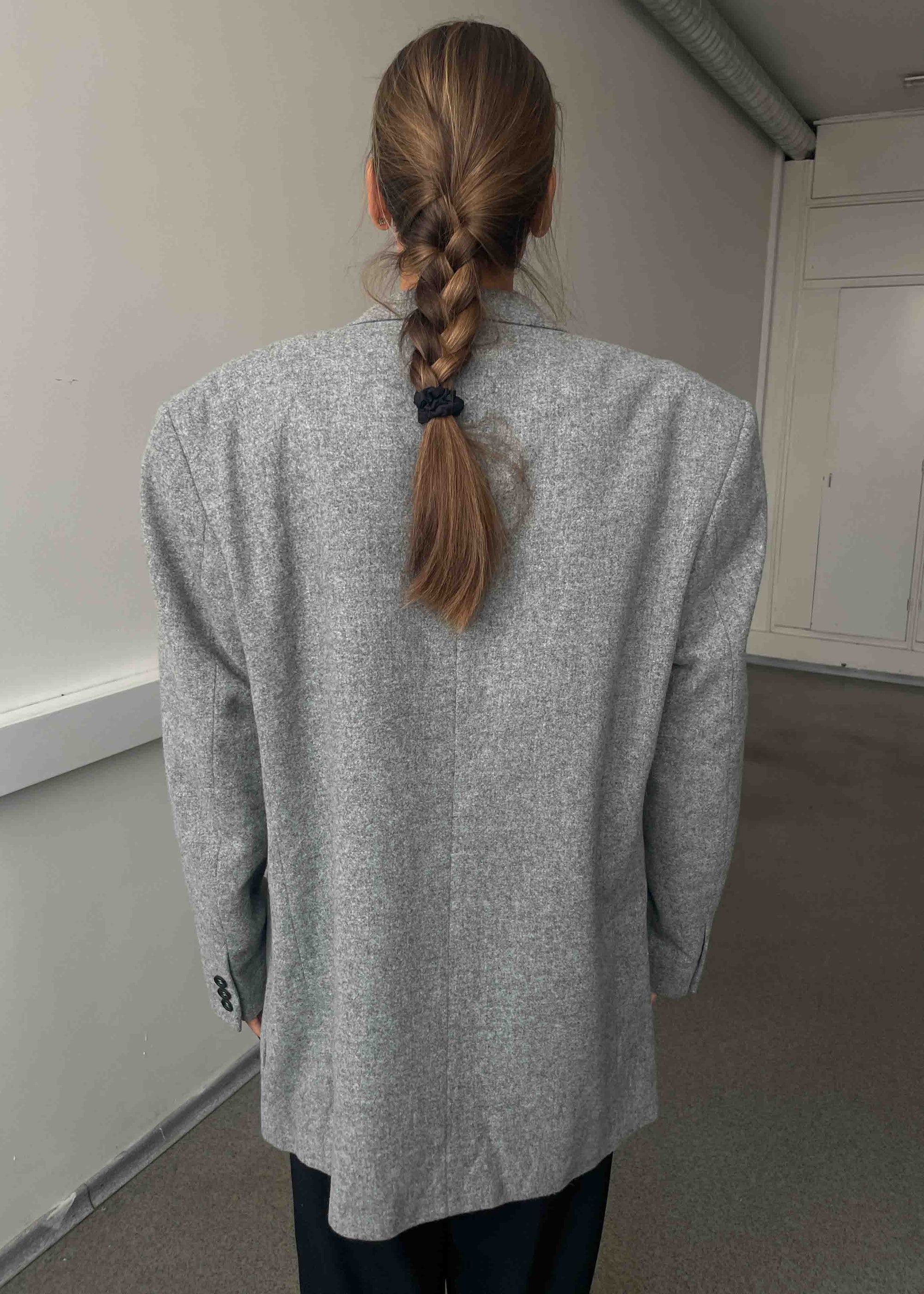 Vintage Light Grey Brushed Wool Oversized Blazer