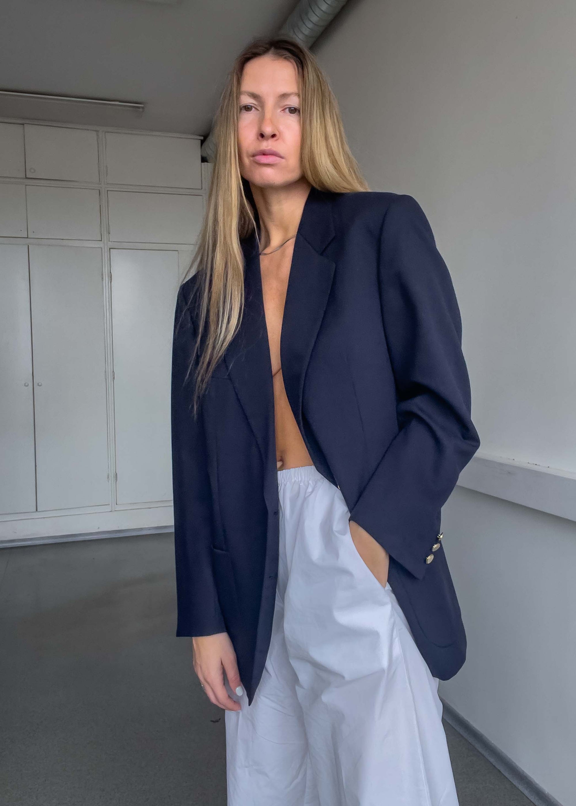 Vintage Blue Oversized 100% WOOL Blazer
