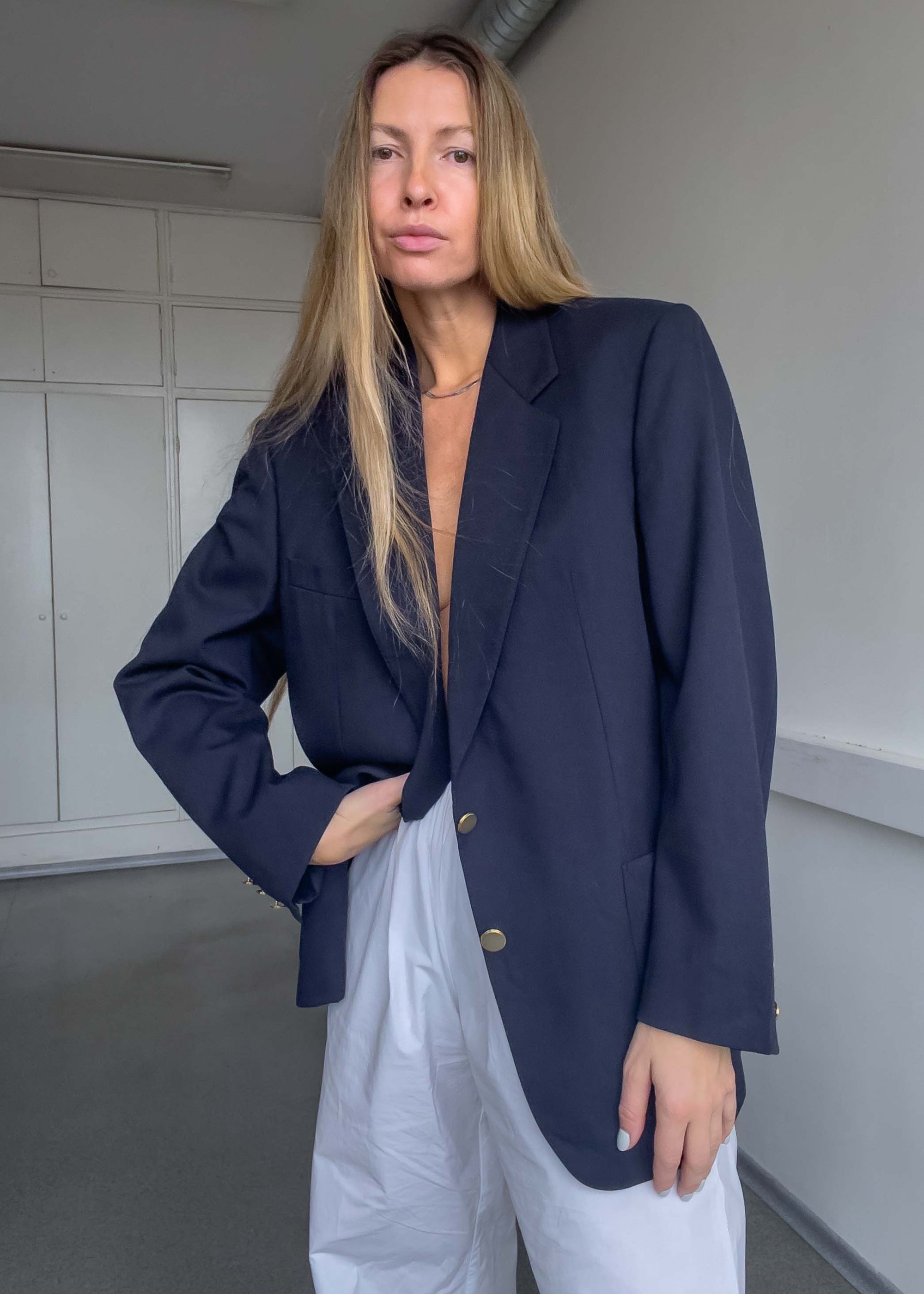 Vintage Blue Oversized 100% WOOL Blazer