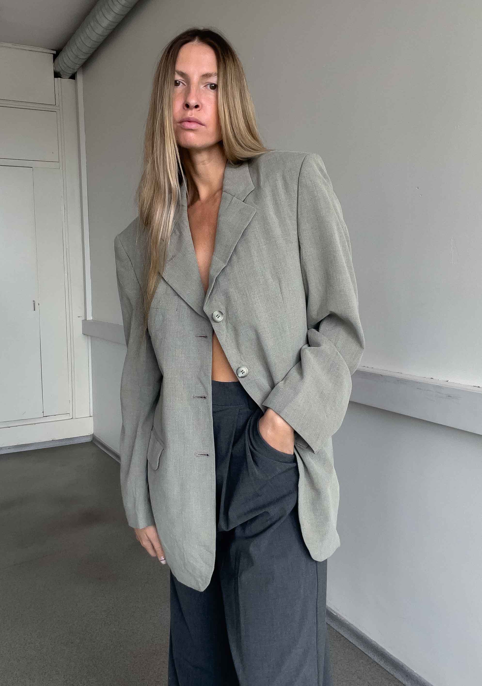 Vintage Light Grey Oversized Blazer
