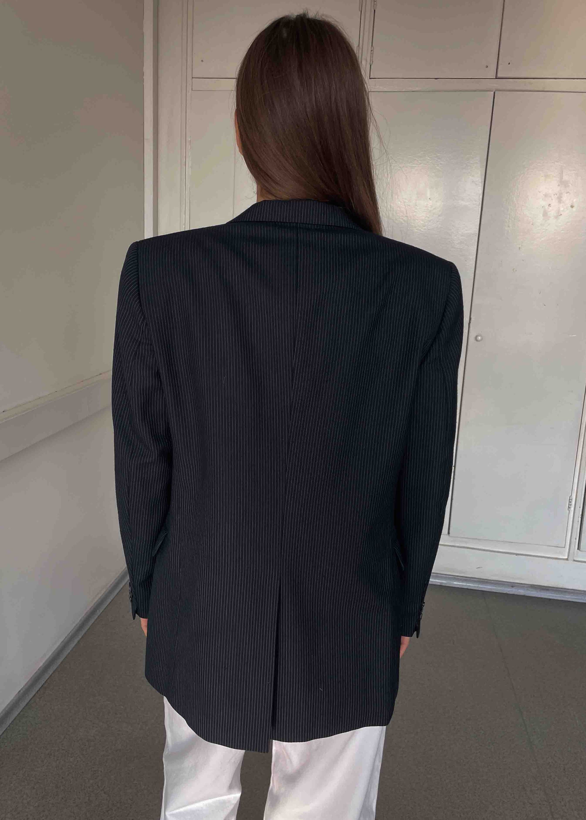 Vintage Navy Blue Striped Smaller Fit Blazer