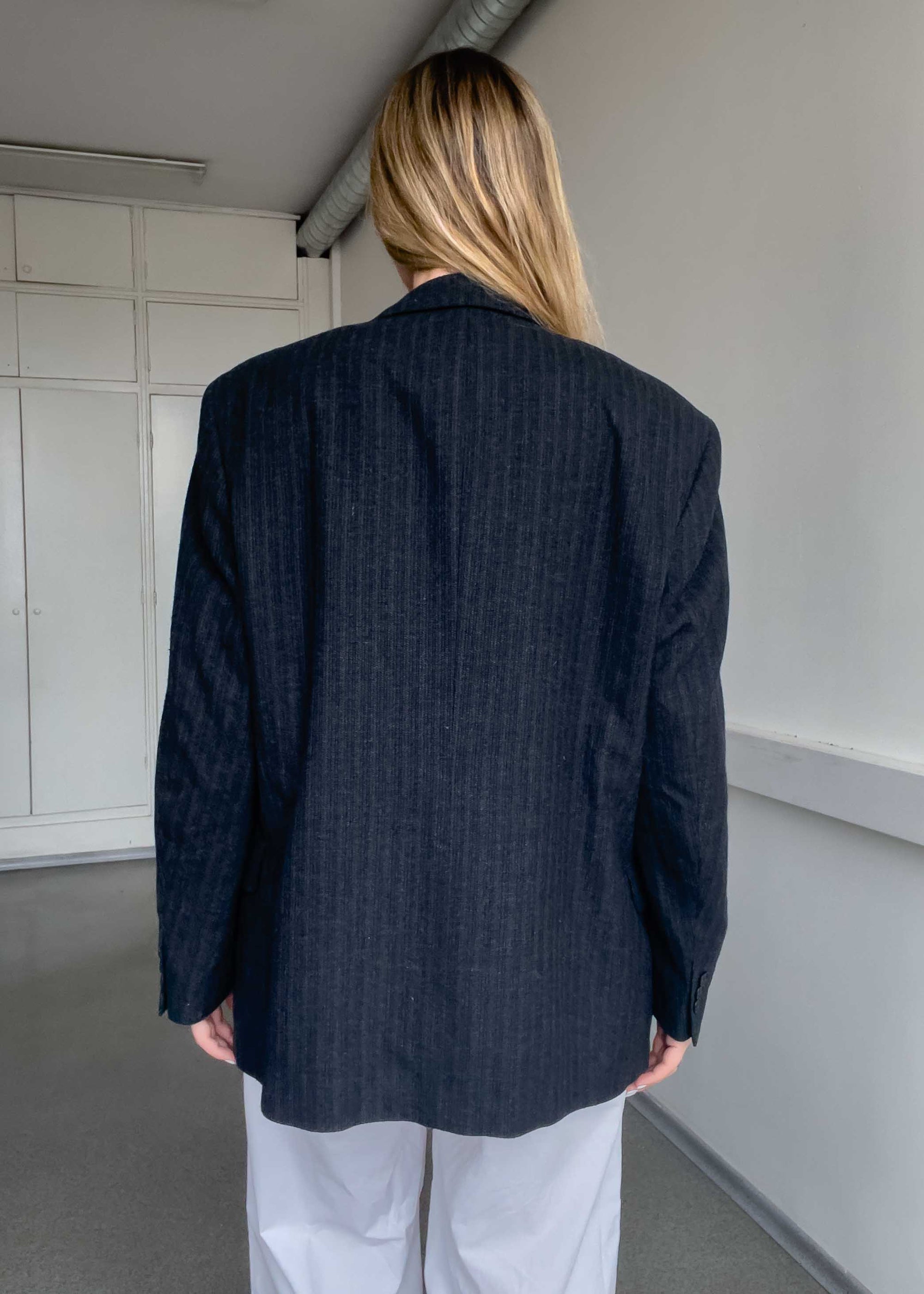 Vintage Grey Striped Oversized Blazer