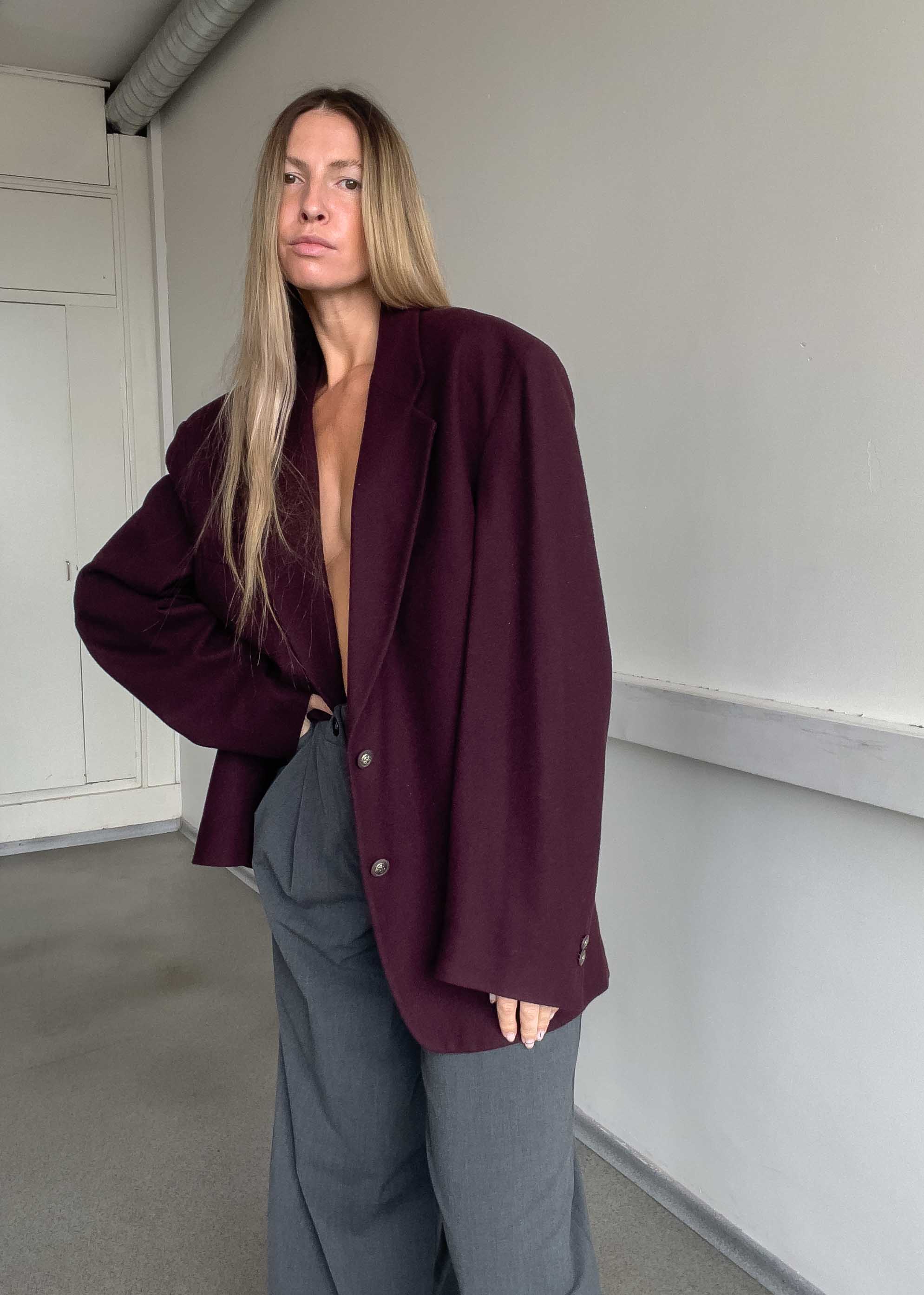 Vintage Purple Brushed Wool Oversized Blazer