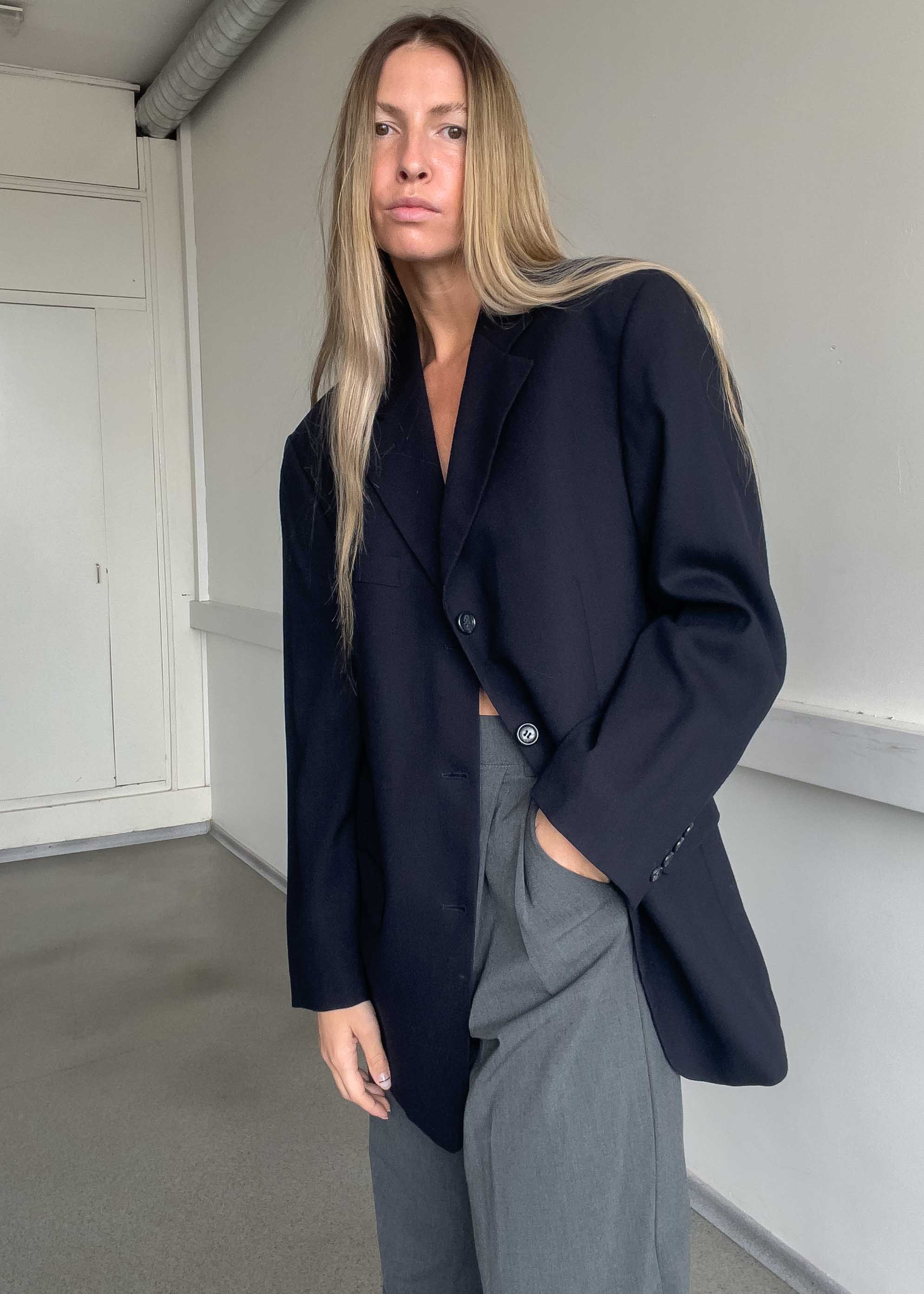 Vintage Navy Blue Oversized Blazer